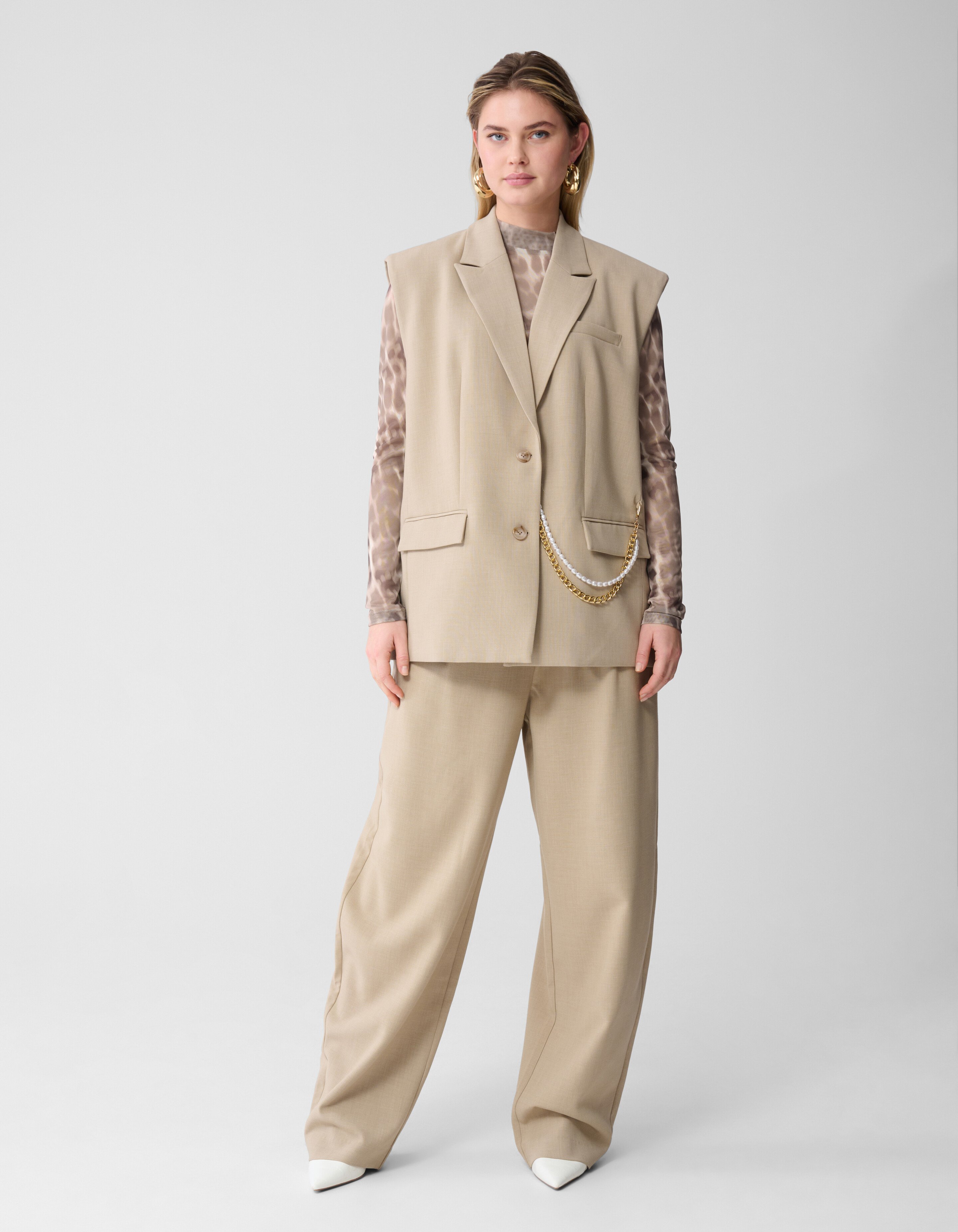 Mesh Leopard Longsleeve Top Lichtbruin SHOEBY WOMEN