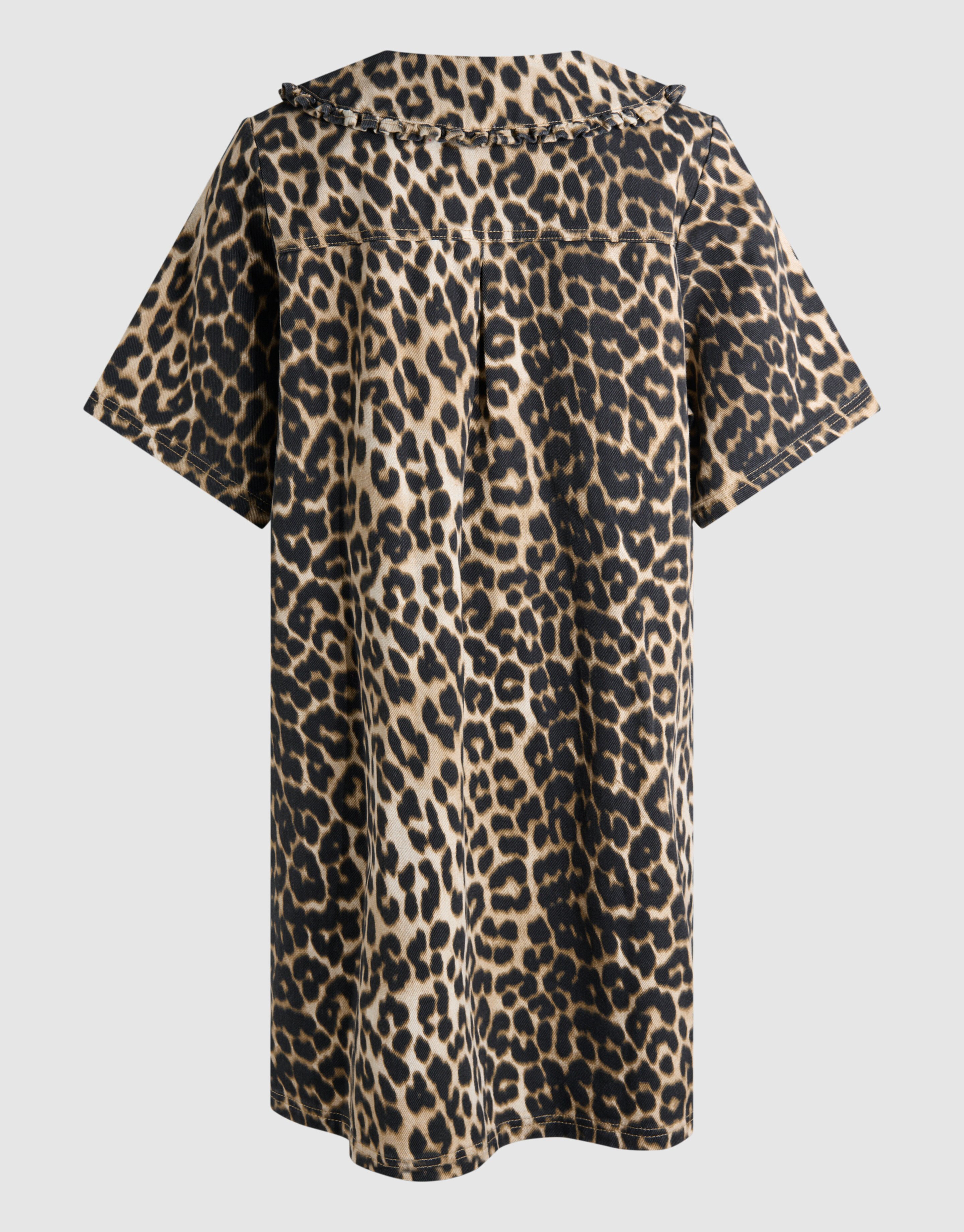 Denim Collar Leopard Midi Jurk Bruin SHOEBY WOMEN