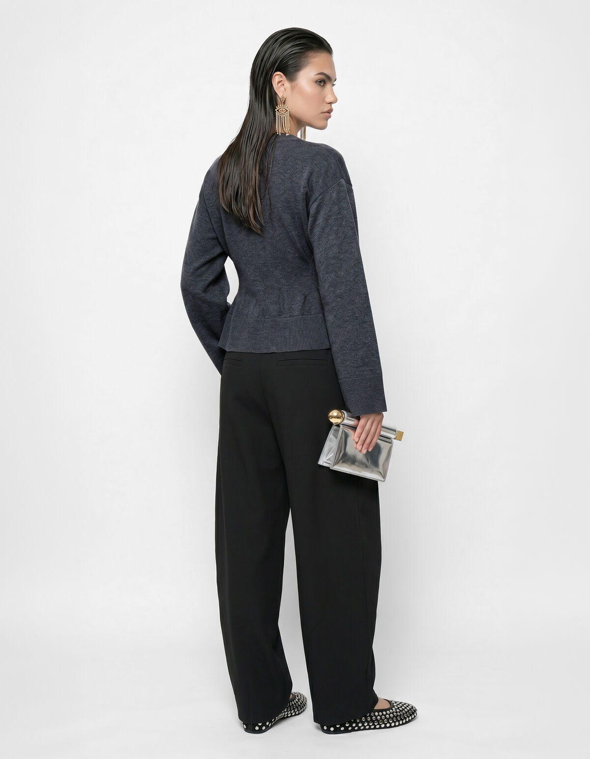 Peplum Gebreide Trui Donkergrijs SHOEBY WOMEN