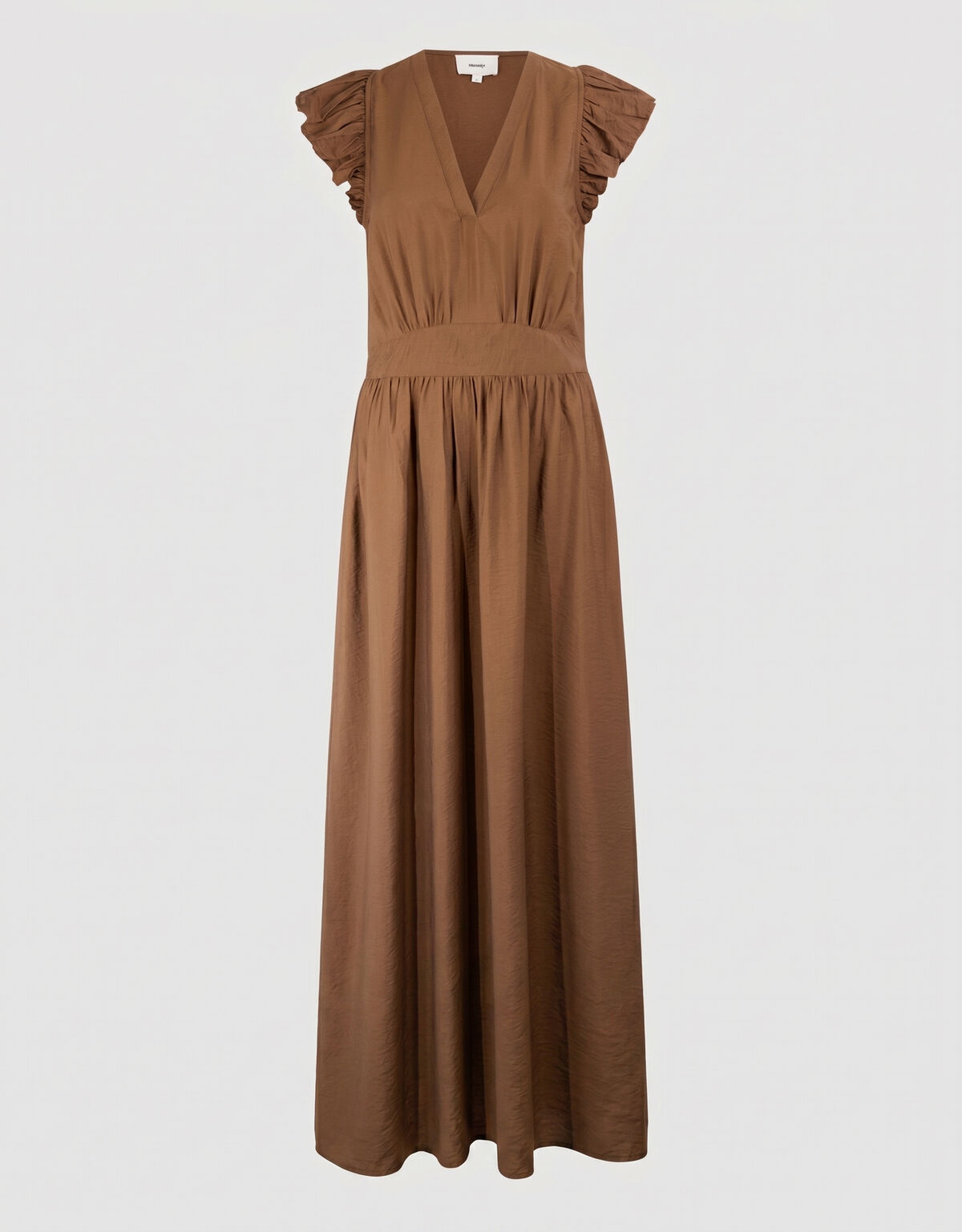 Ruffle V-hals Maxi Jurk Donkerbruin SHOEBY WOMEN