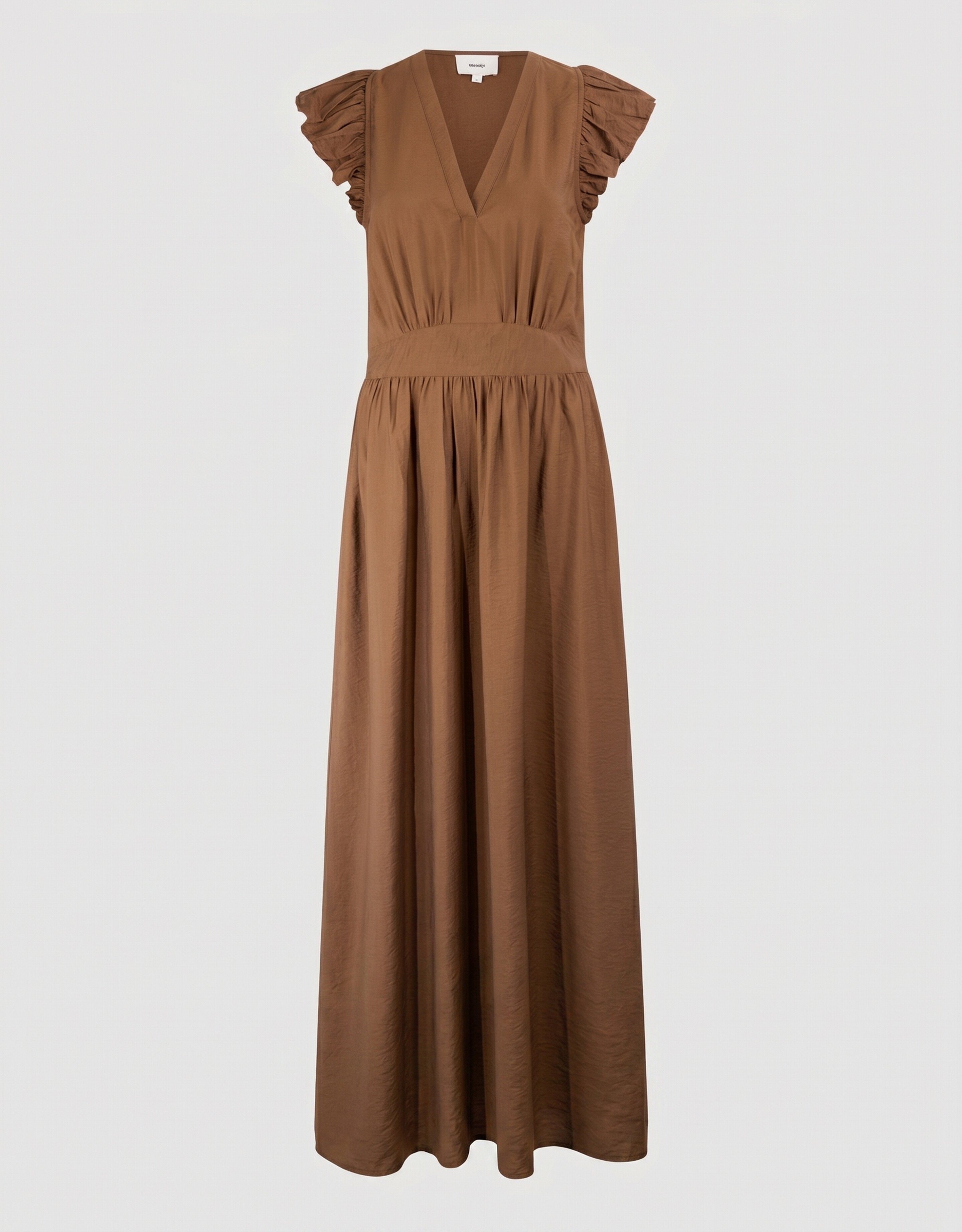 Ruffle V-hals Maxi Jurk Donkerbruin SHOEBY WOMEN