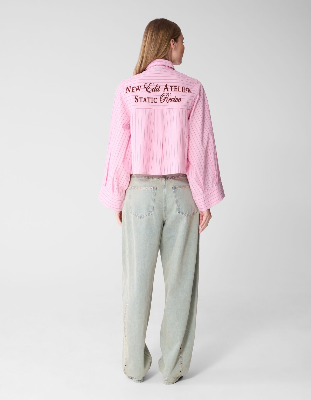 Poplin Pinstripe Artwork Blouse Roze SHOEBY WOMEN