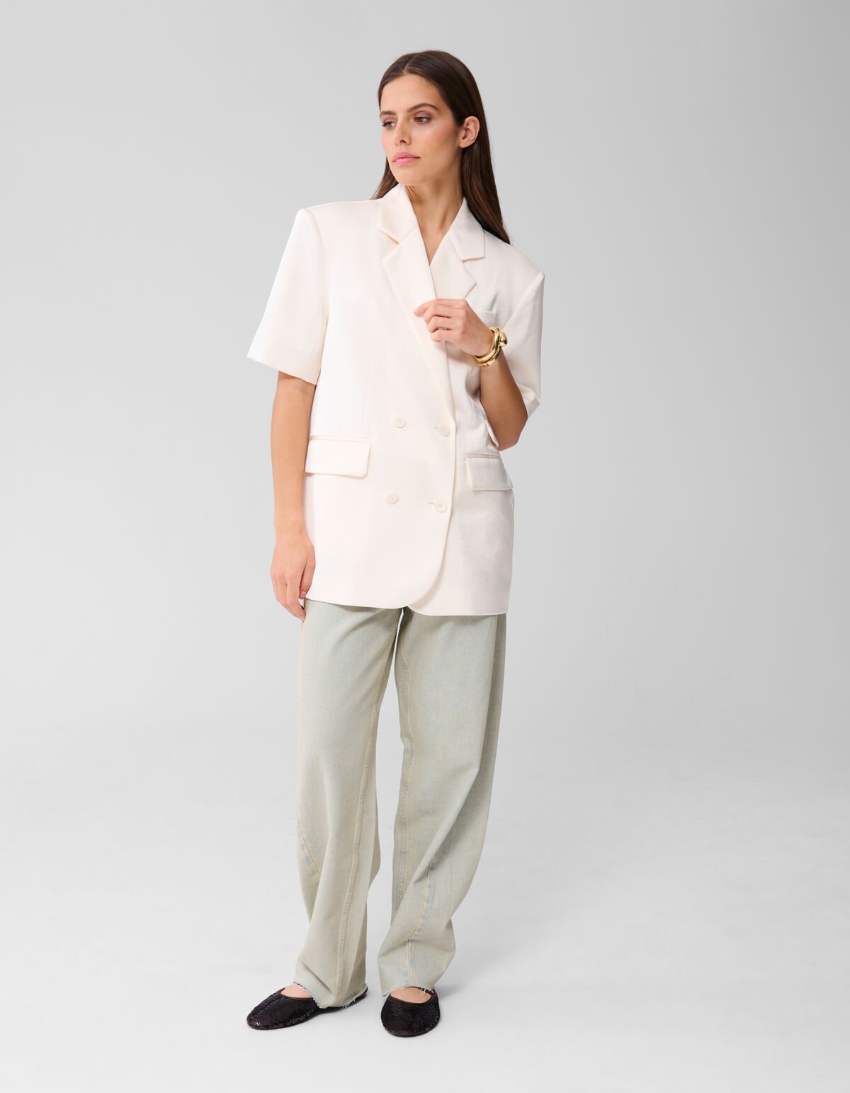 Short Sleeve Blazer Gebroken Wit SHOEBY WOMEN