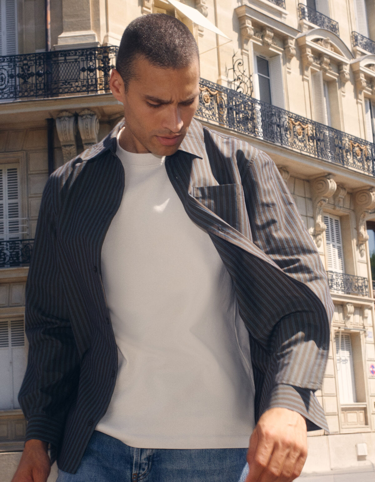 Relaxed Fit Gestreept Overhemd Donkerbruin SHOEBY MEN