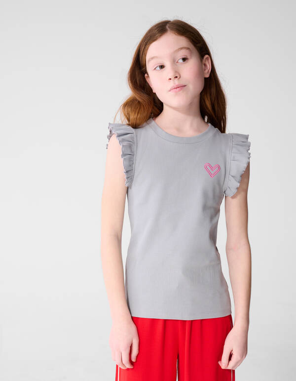 Ruffle Heart Top Lichtgrijs SHOEBY GIRLS