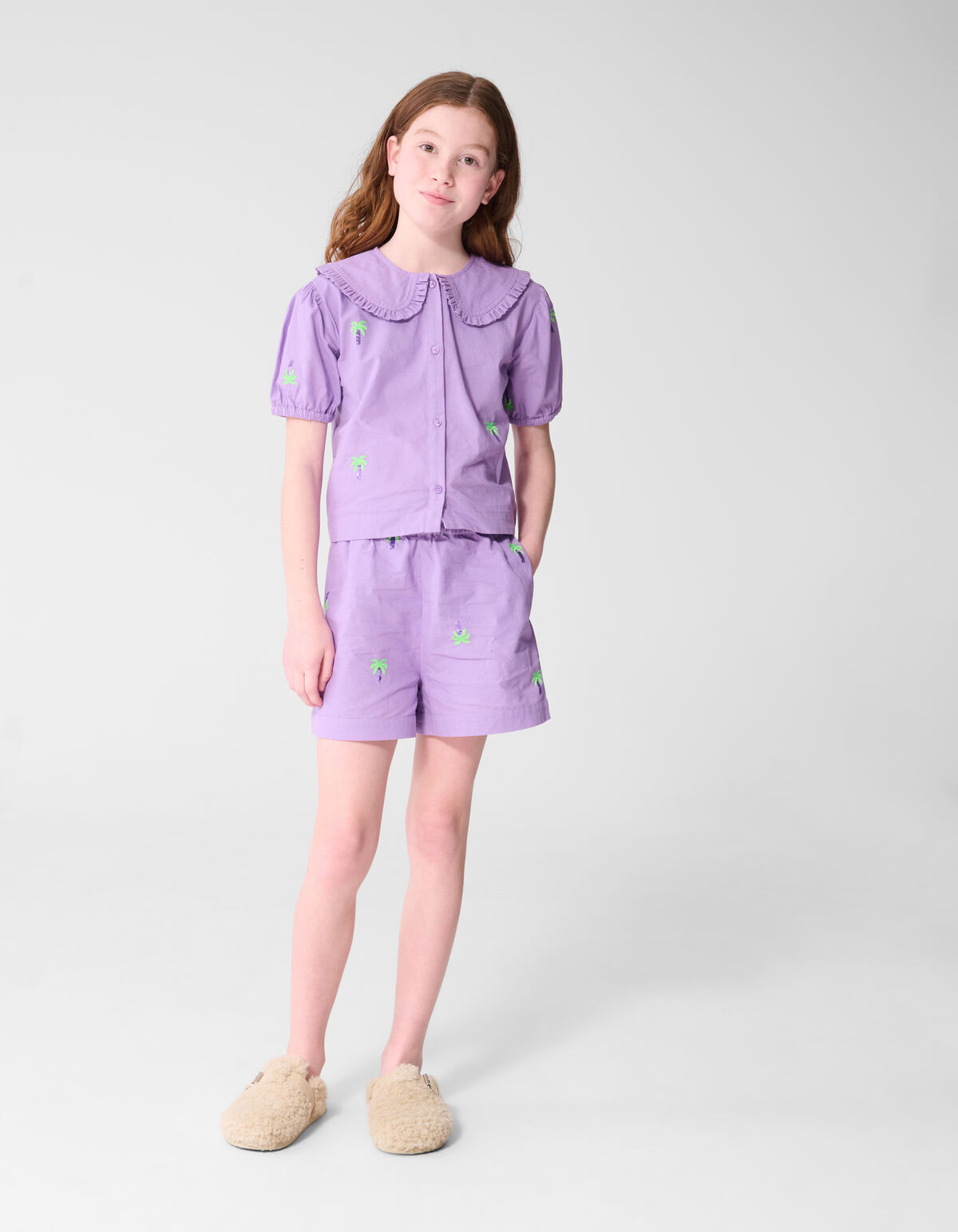 Palm Tree Embroidery Blouse Paars SHOEBY GIRLS