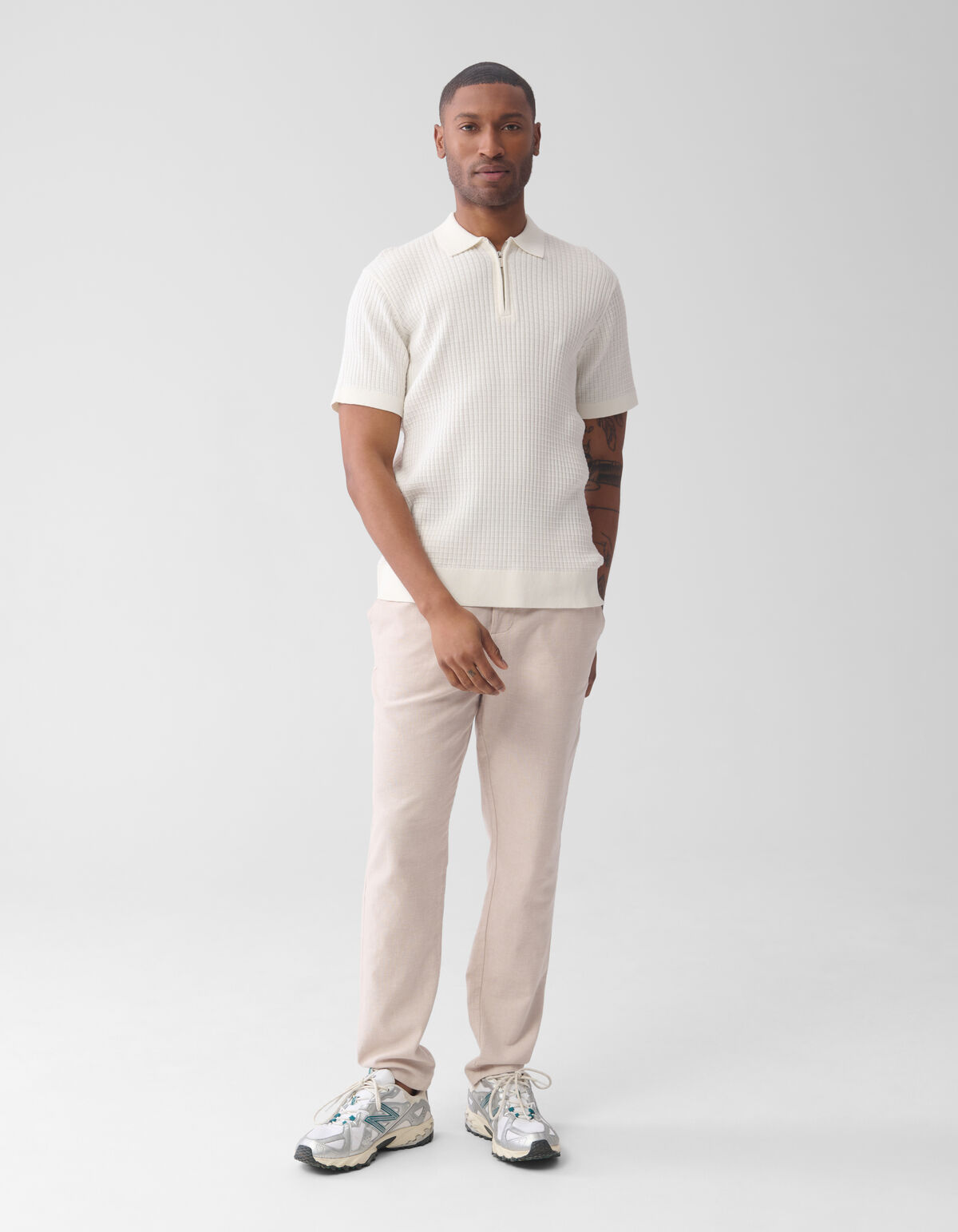 Half Zip Polo Gebroken Wit SHOEBY MEN