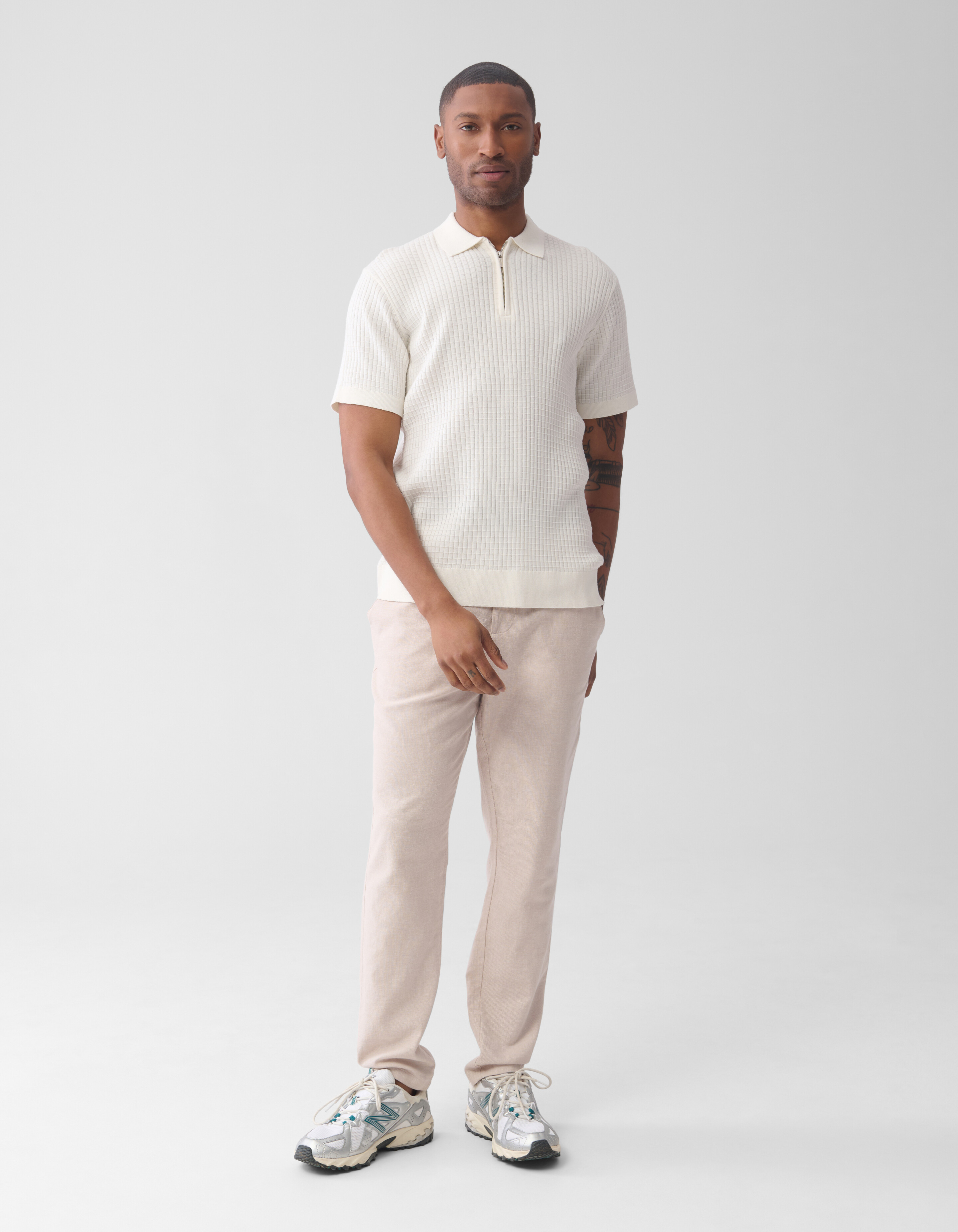 Half Zip Polo Gebroken Wit SHOEBY MEN