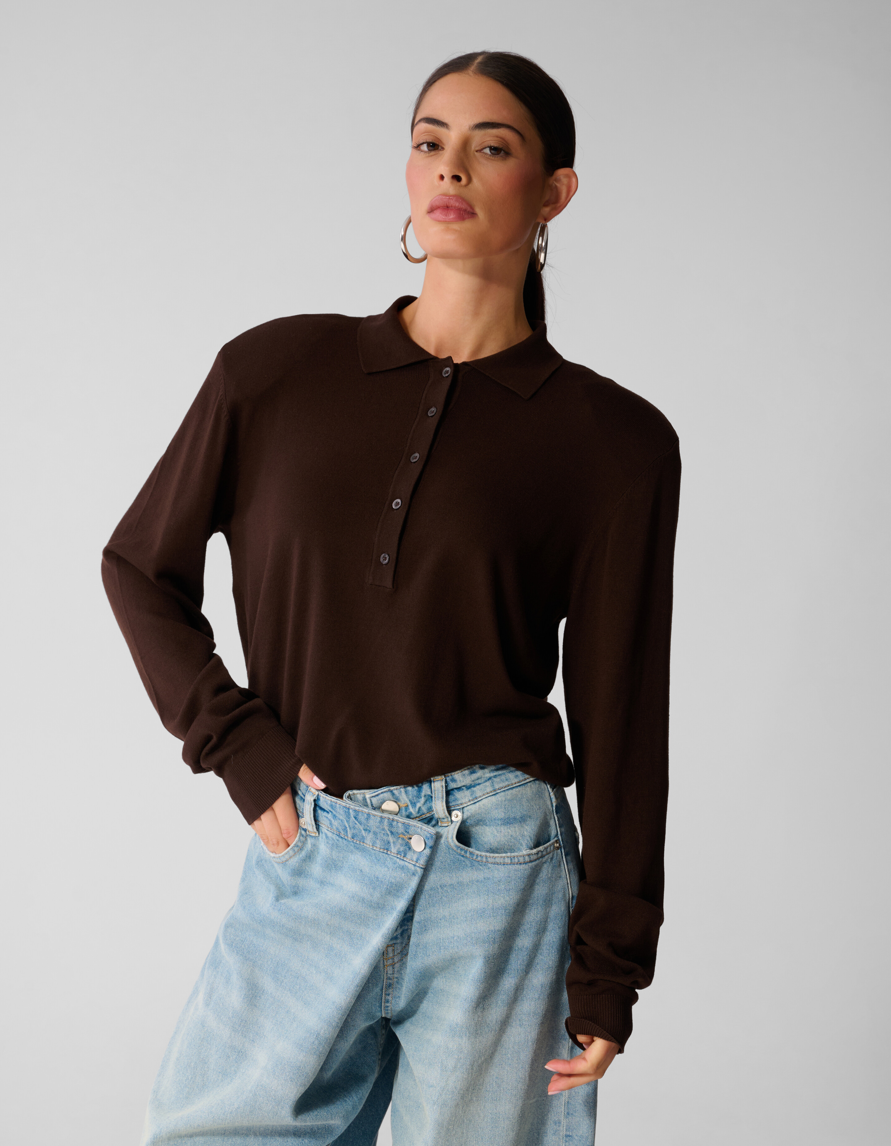 Gebreide Polo Longsleeve Bruin SHOEBY WOMEN