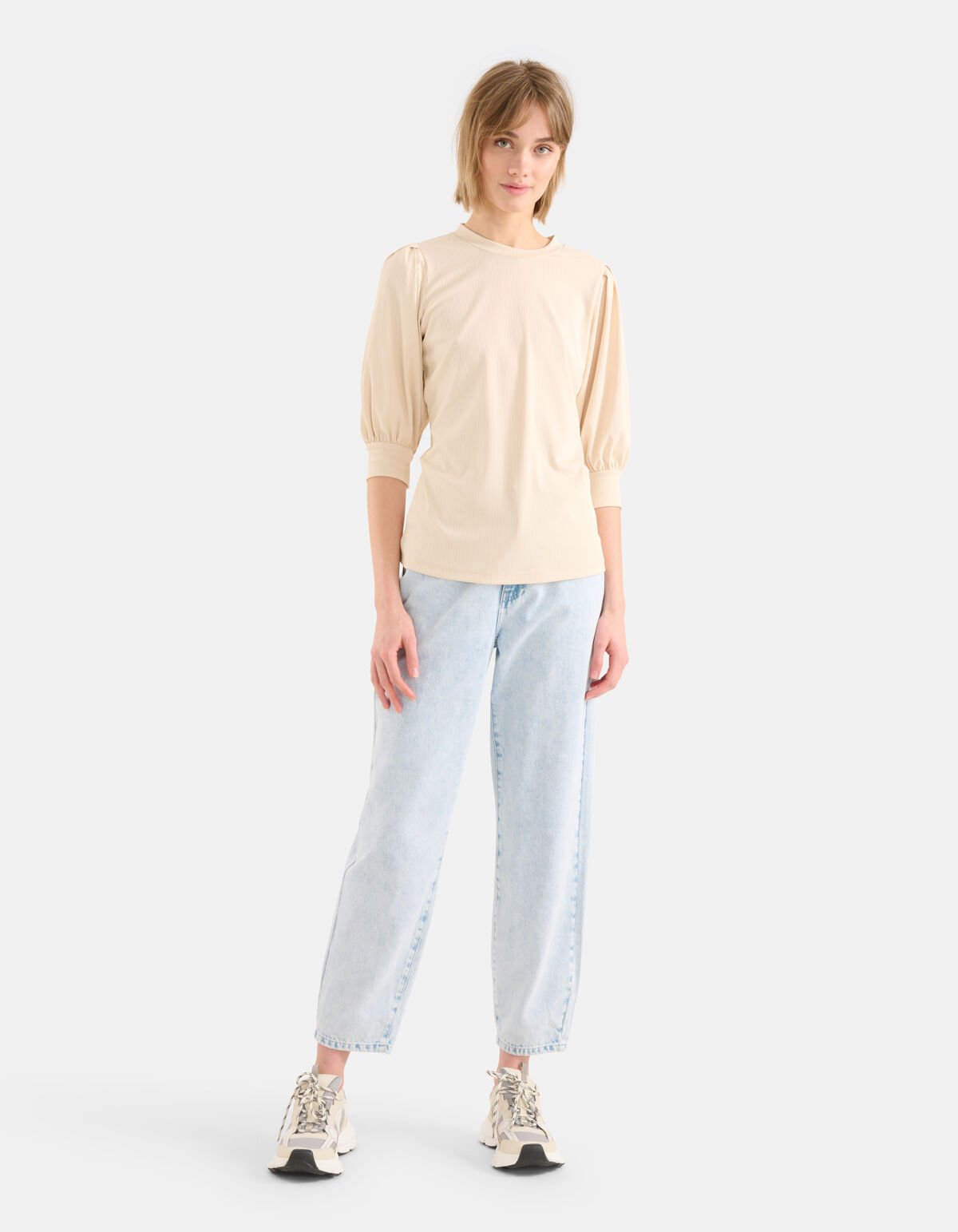 Rib V-hals Top Beige SHOEBY WOMEN