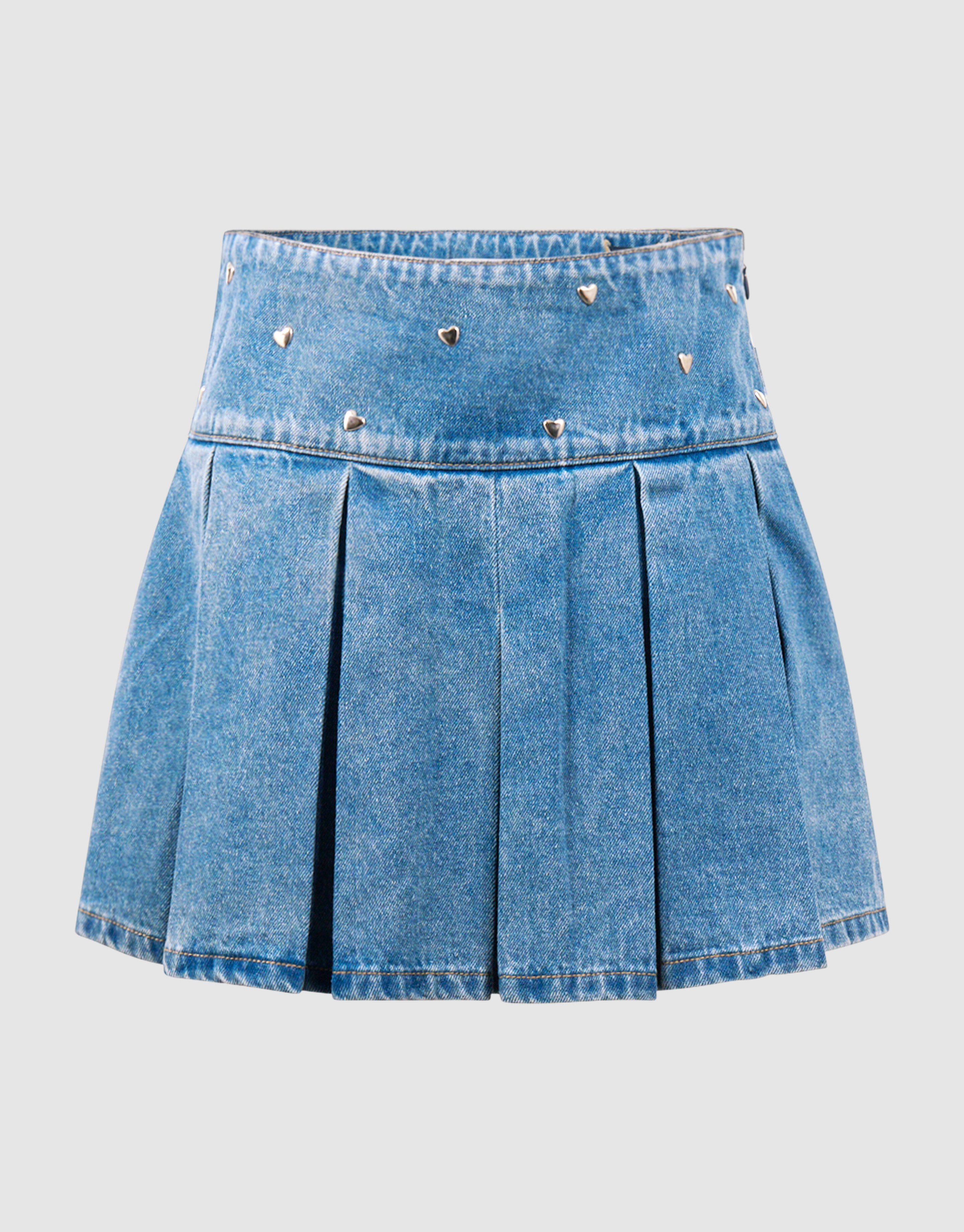 Denim Stud Mini Rok Blauw SHOEBY GIRLS