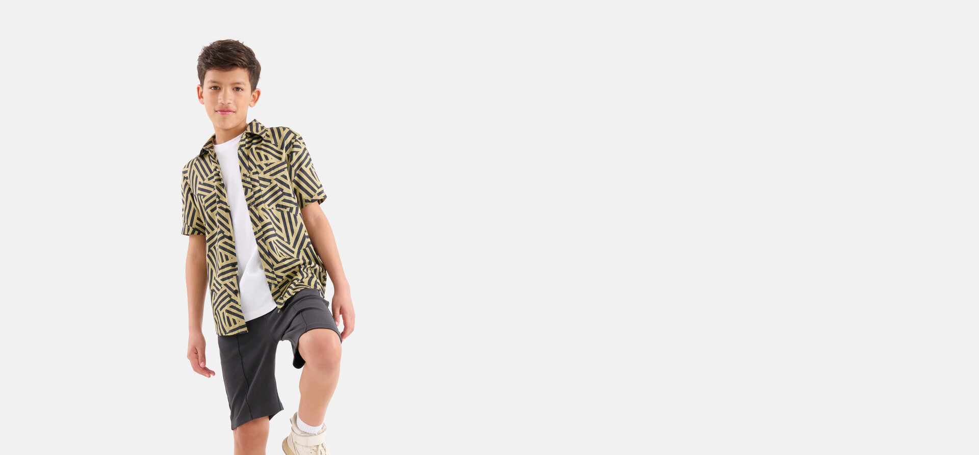 Geometrisch Overhemd Zand SHOEBY BOYS