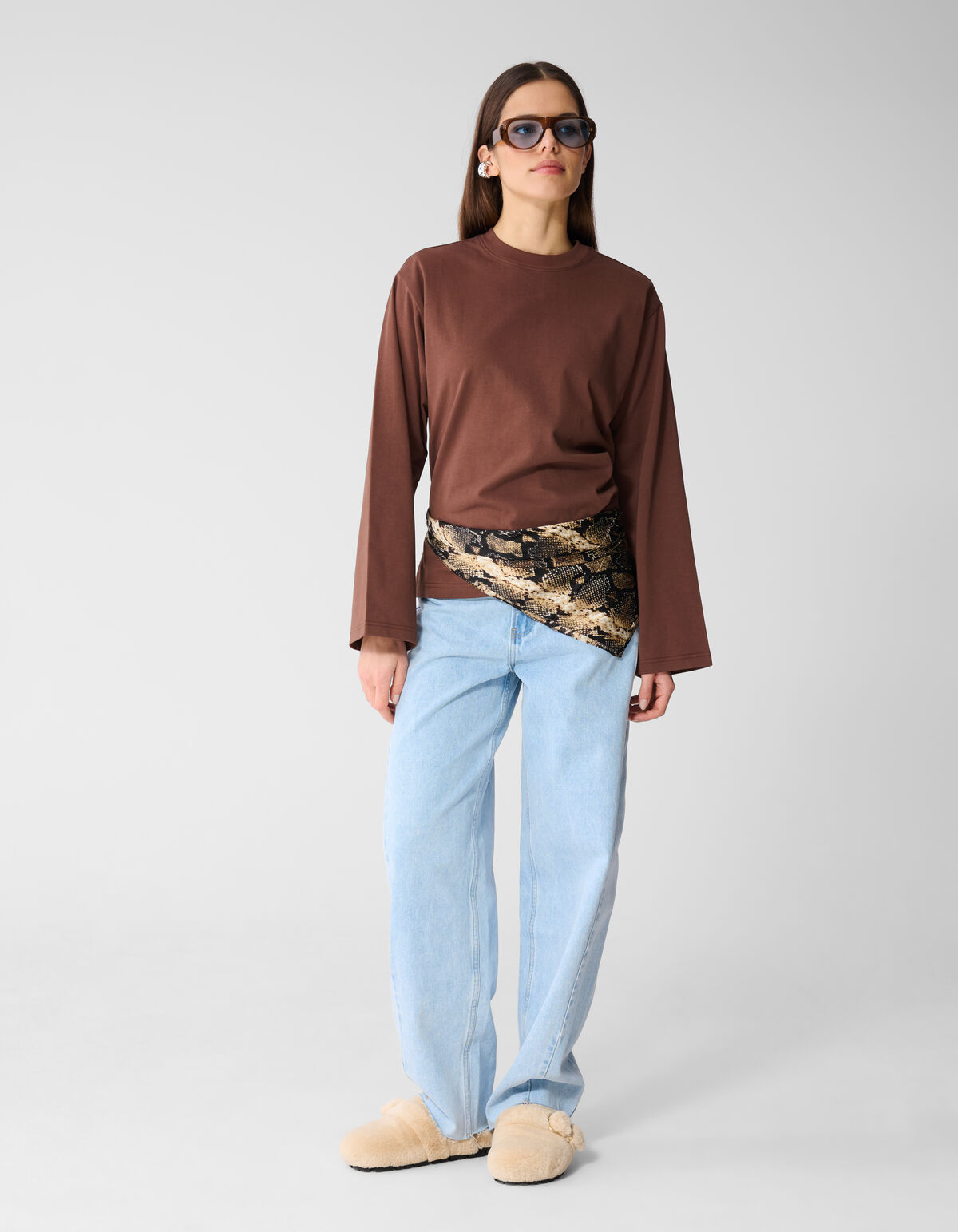 Oversized Basic Longsleeve T-shirt Bruin SHOEBY WOMEN