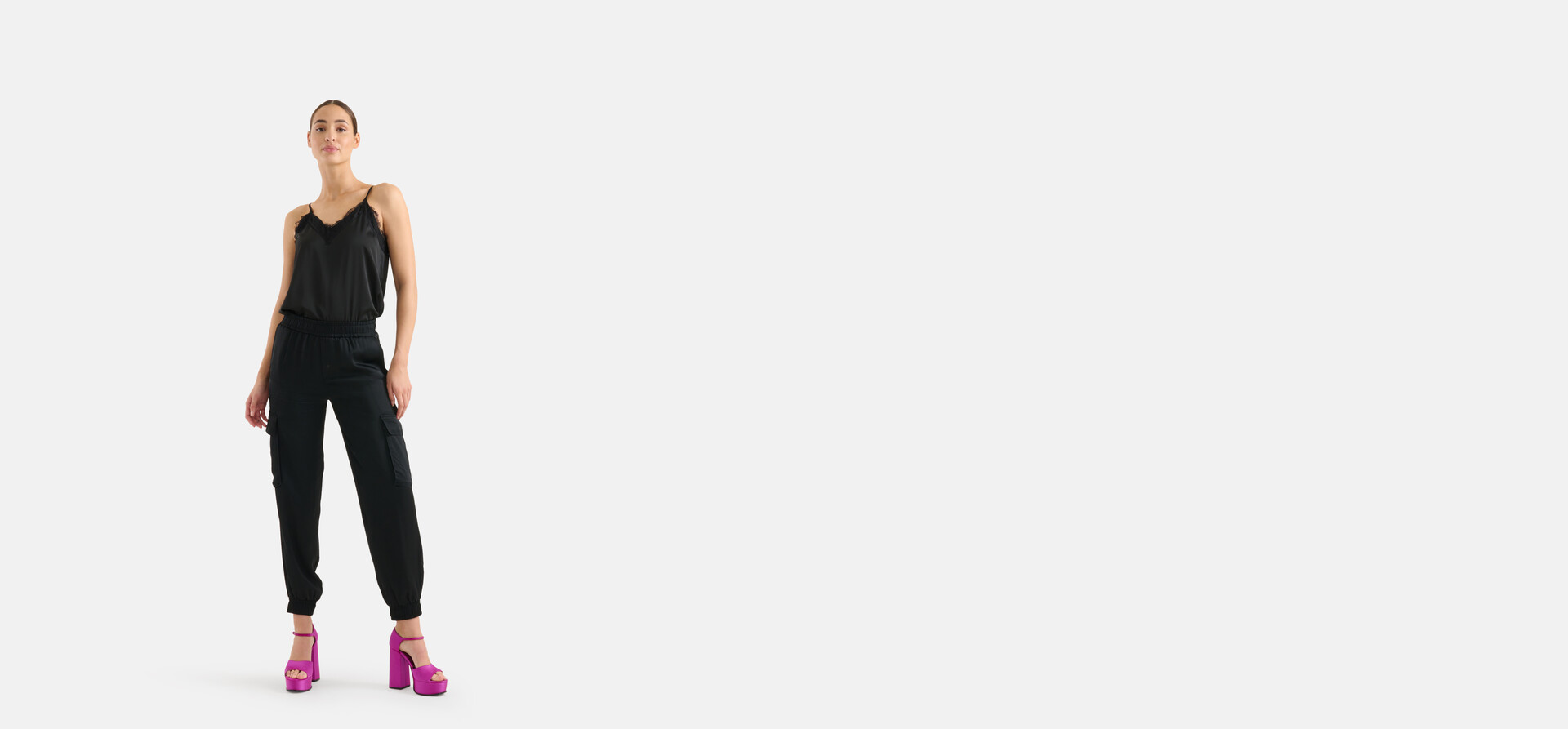 Satijnen Cargo Broek Zwart SHOEBY WOMEN