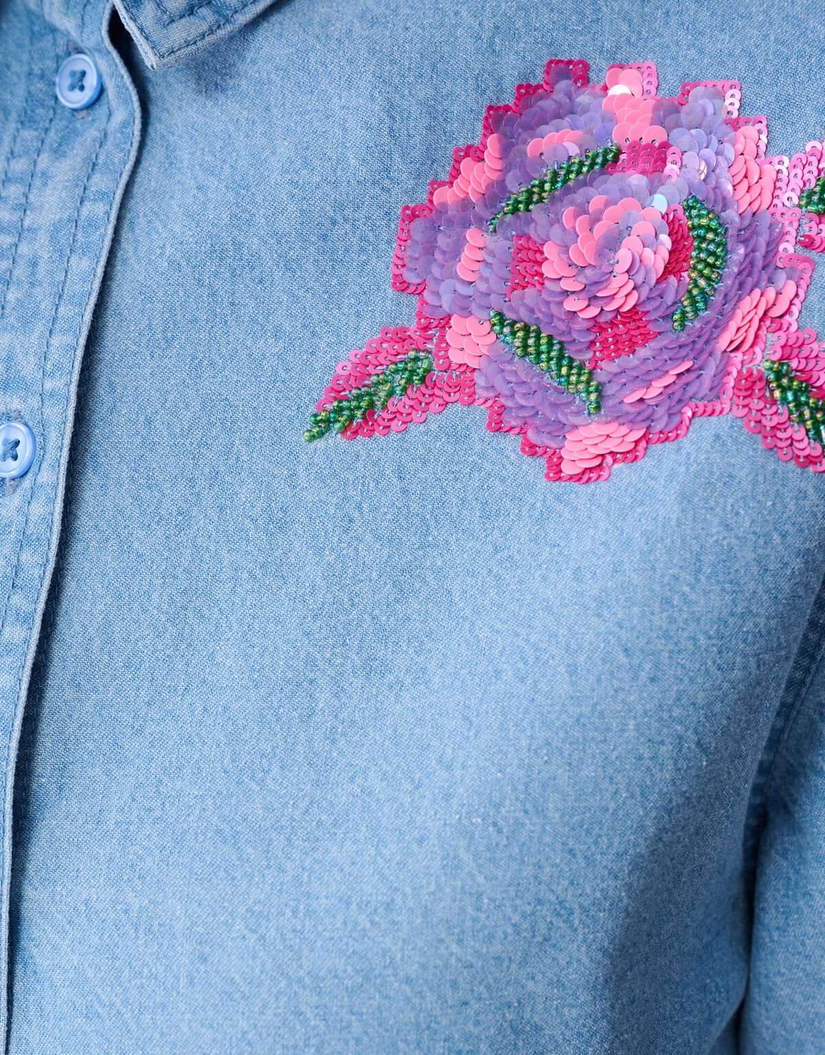 Oversized Denim Sequin Blouse Blauw SHOEBY WOMEN