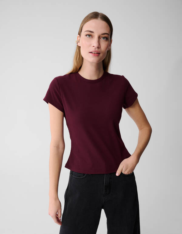 Rib T-shirt Donkerrood SHOEBY WOMEN