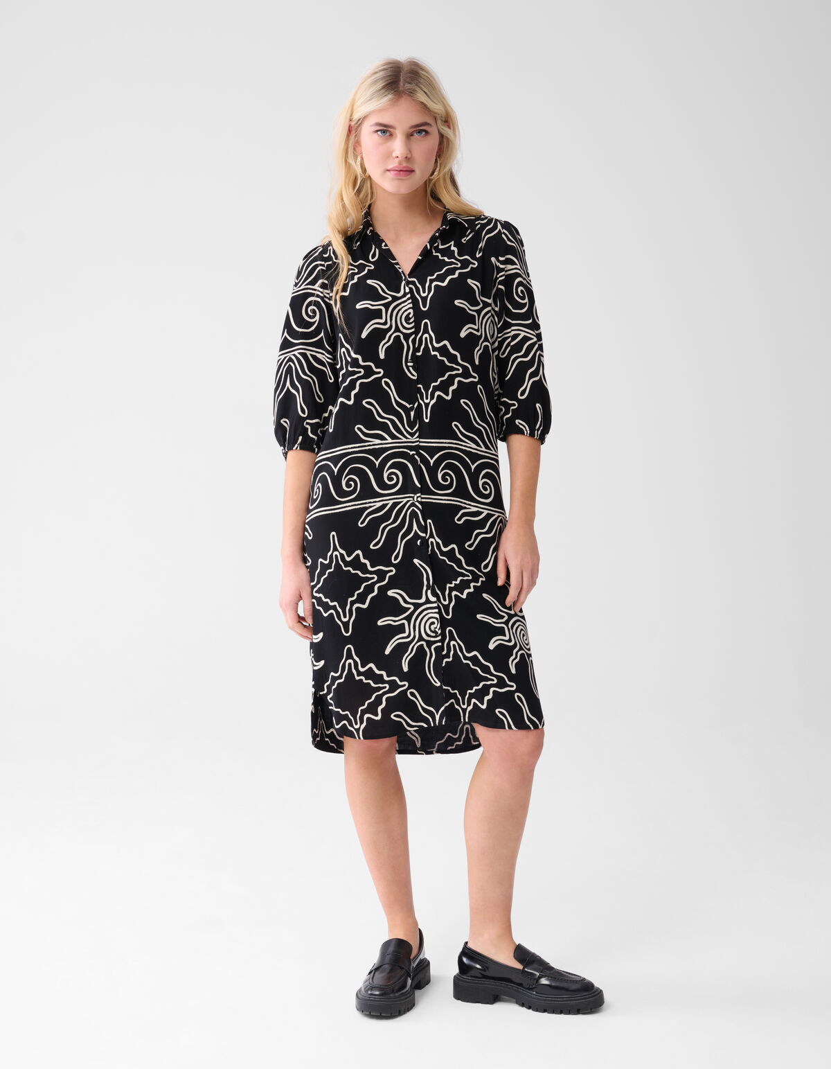 Printed Midi Jurk Zwart SHOEBY WOMEN