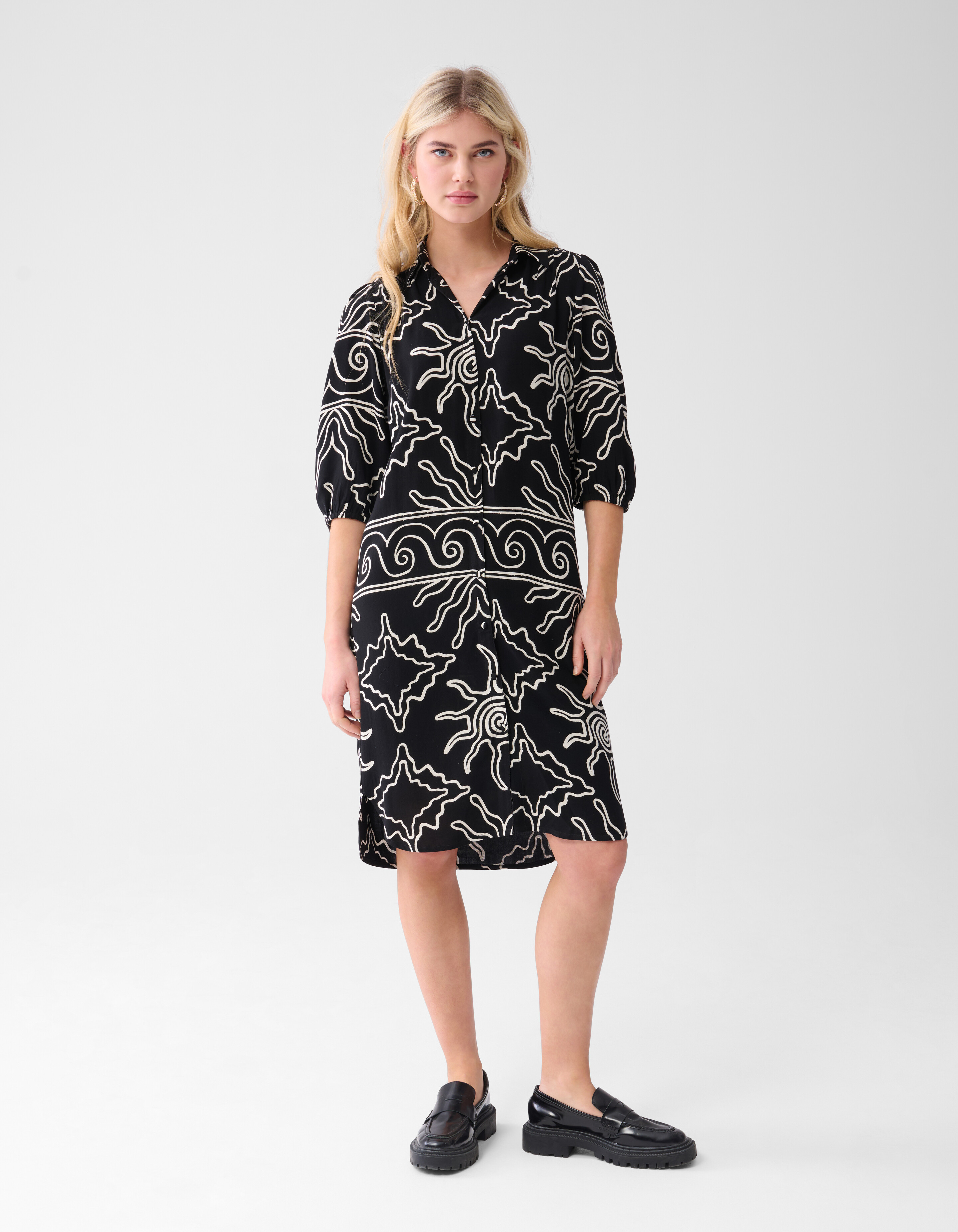 Printed Midi Jurk Zwart SHOEBY WOMEN