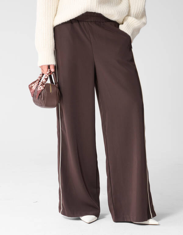 Sporty Piping Wide Leg Fit Broek Donkerbruin SHOEBY WOMEN