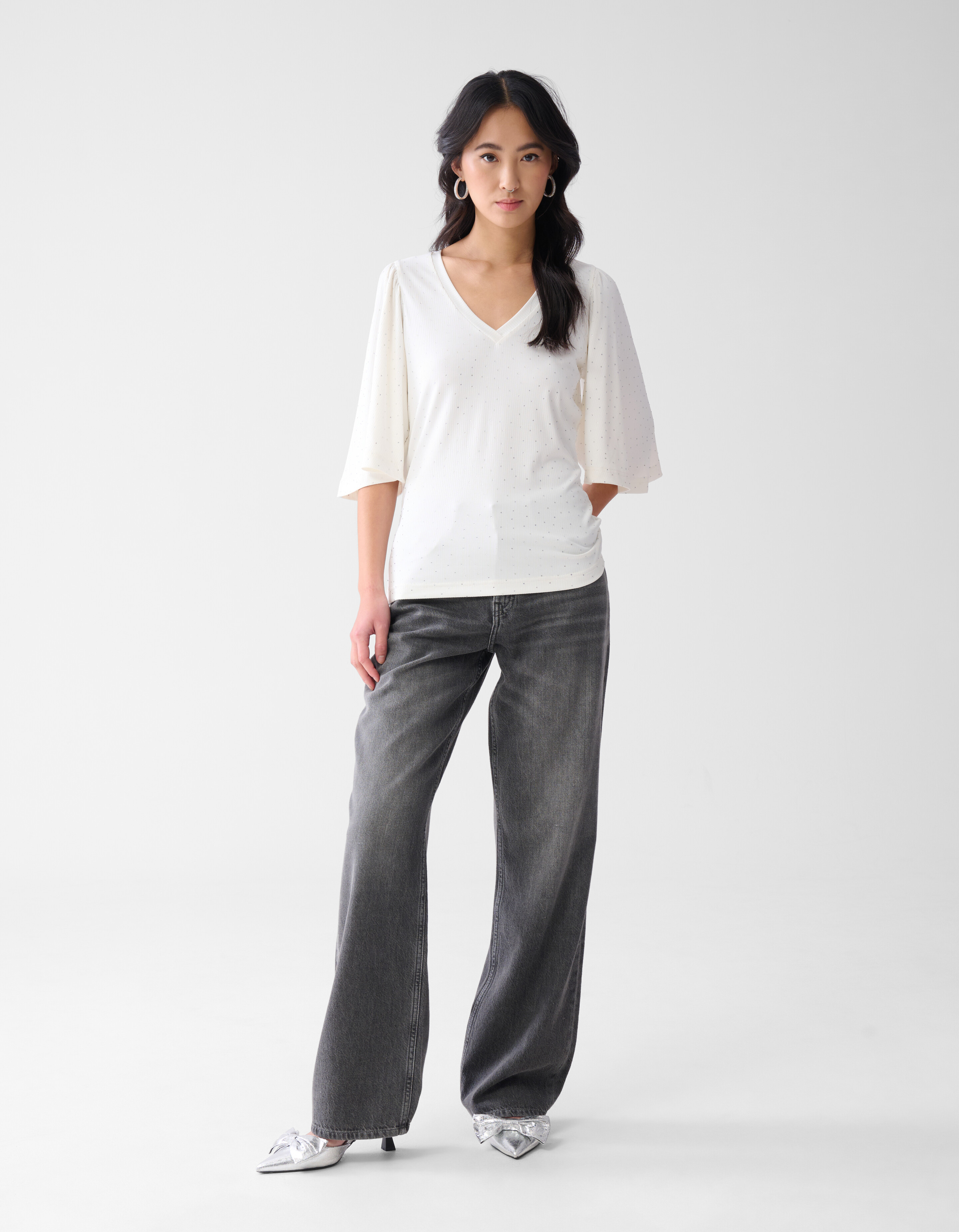Strass Ruffle Top Gebroken Wit SHOEBY WOMEN
