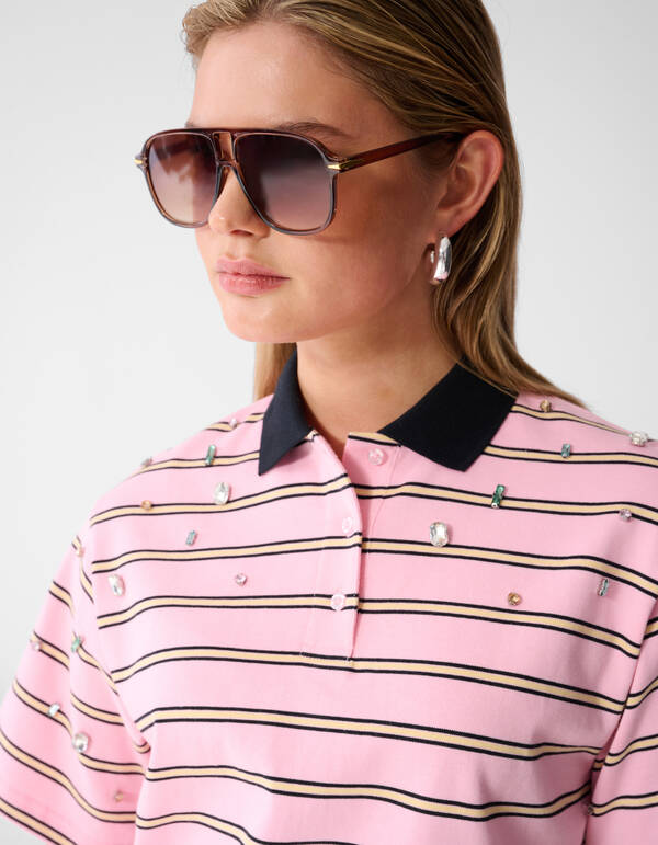 Oversized Pinstripe Strass Polo Roze SHOEBY WOMEN