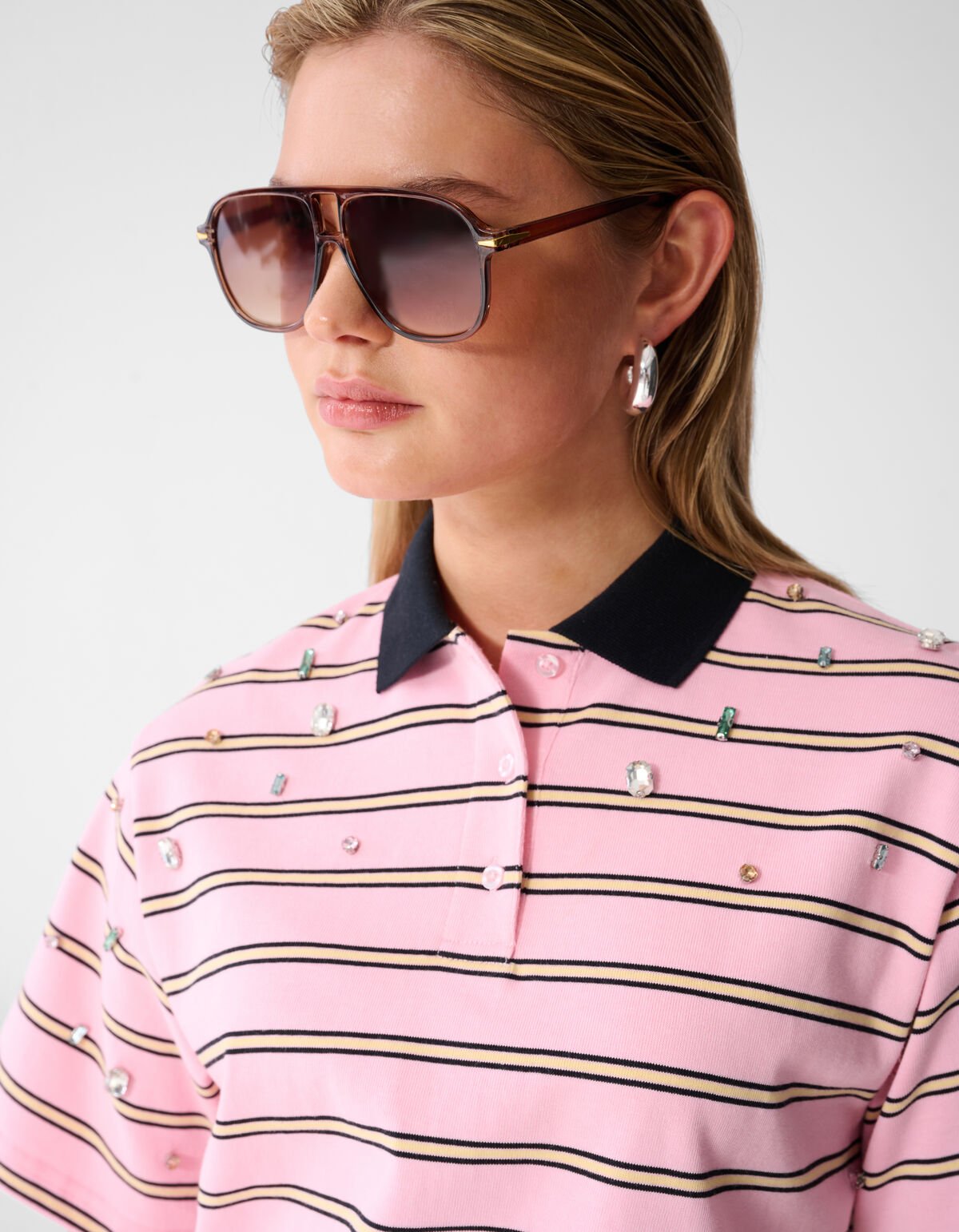 Oversized Pinstripe Strass Polo Roze SHOEBY WOMEN