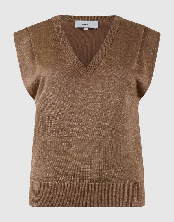 Glitter V-Neck Top Bruin SHOEBY WOMEN