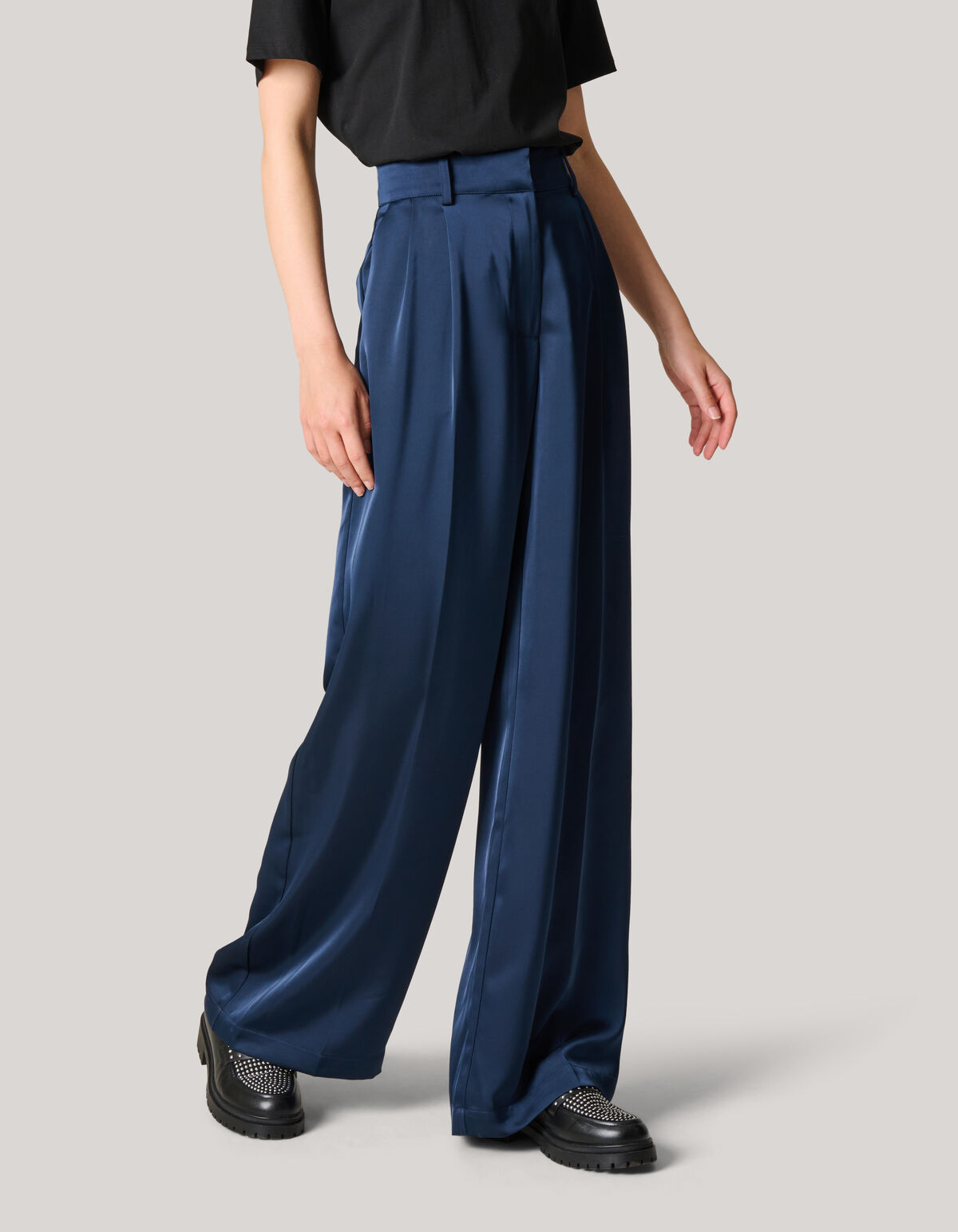 Satijnen Wide Leg Broek Donkerblauw SHOEBY WOMEN