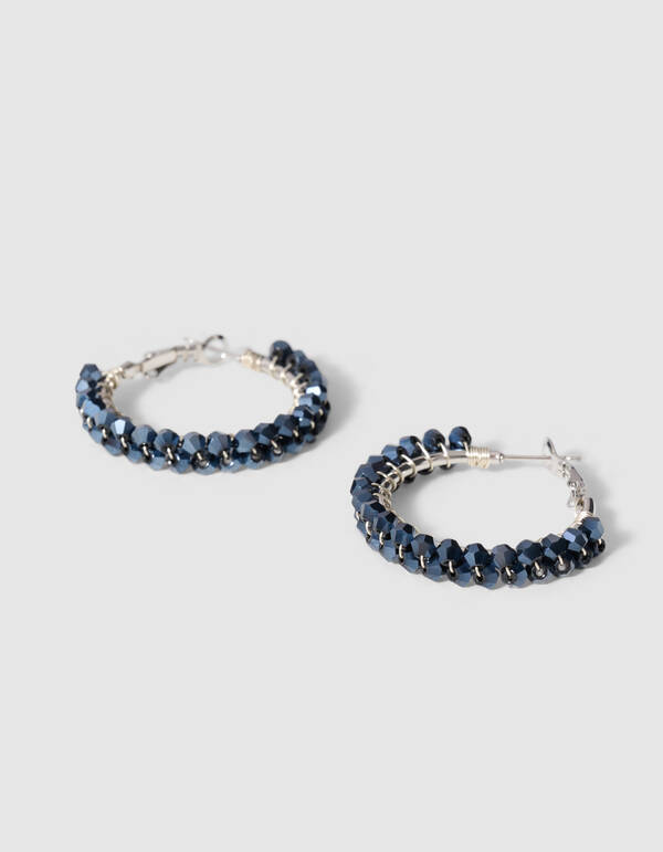 Beaded Hoop Oorbellen Blauw/Zilver SHOEBY ACCESSOIRES