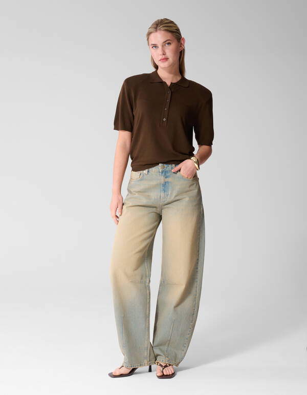 Shortsleeve Gebreide Polo Bruin SHOEBY WOMEN