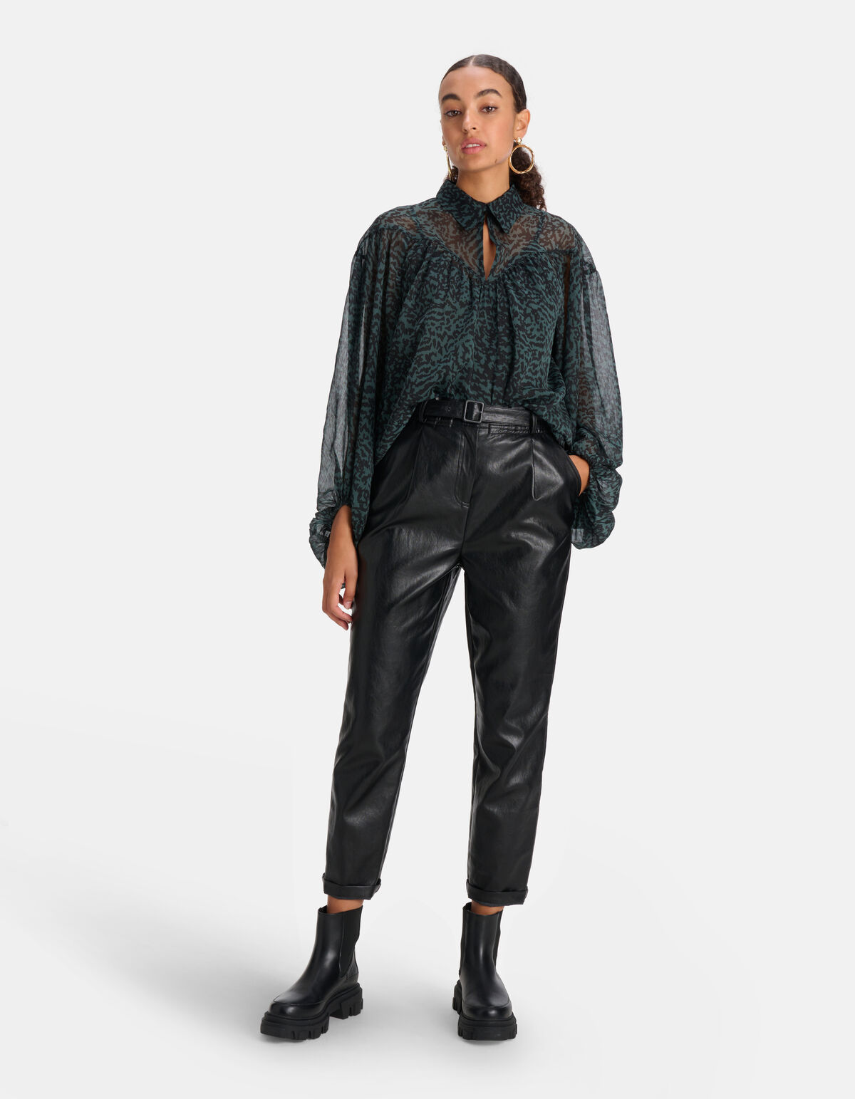Chiffon Blouse Donkergroen SHOEBY WOMEN