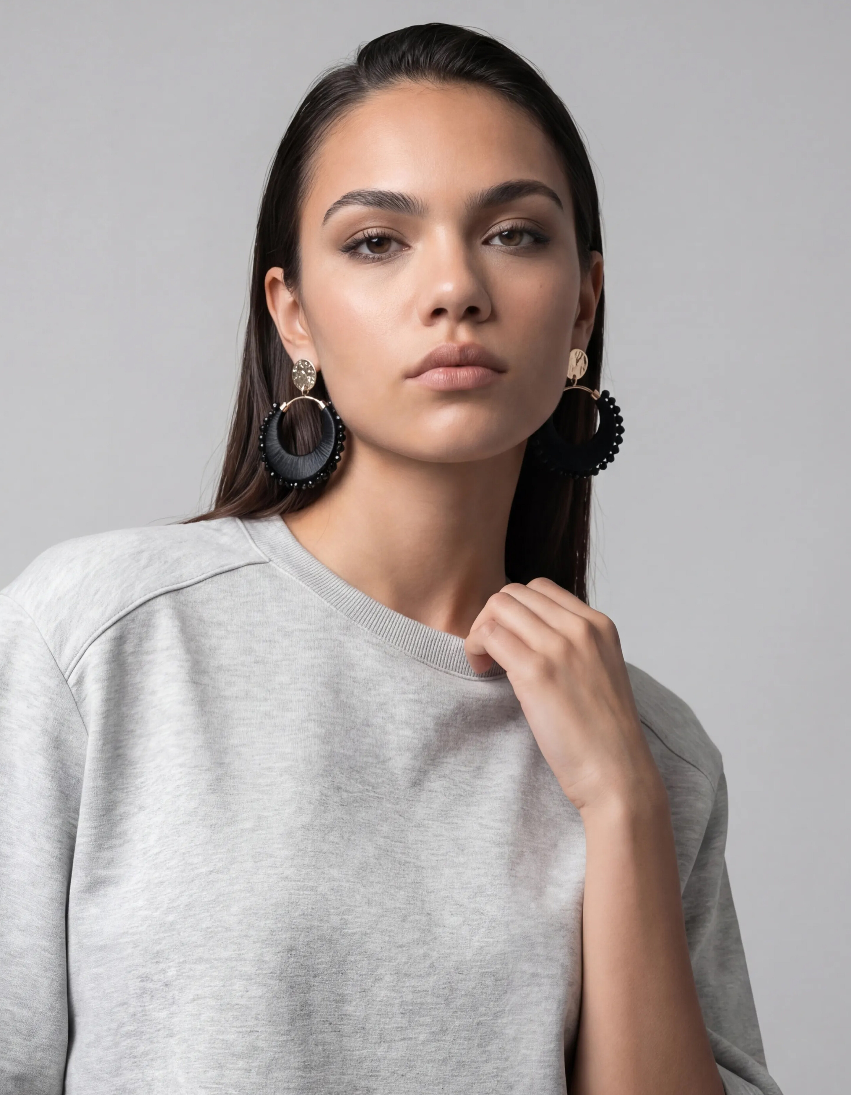 Beaded Raffia Oorbellen Zwart SHOEBY ACCESSOIRES