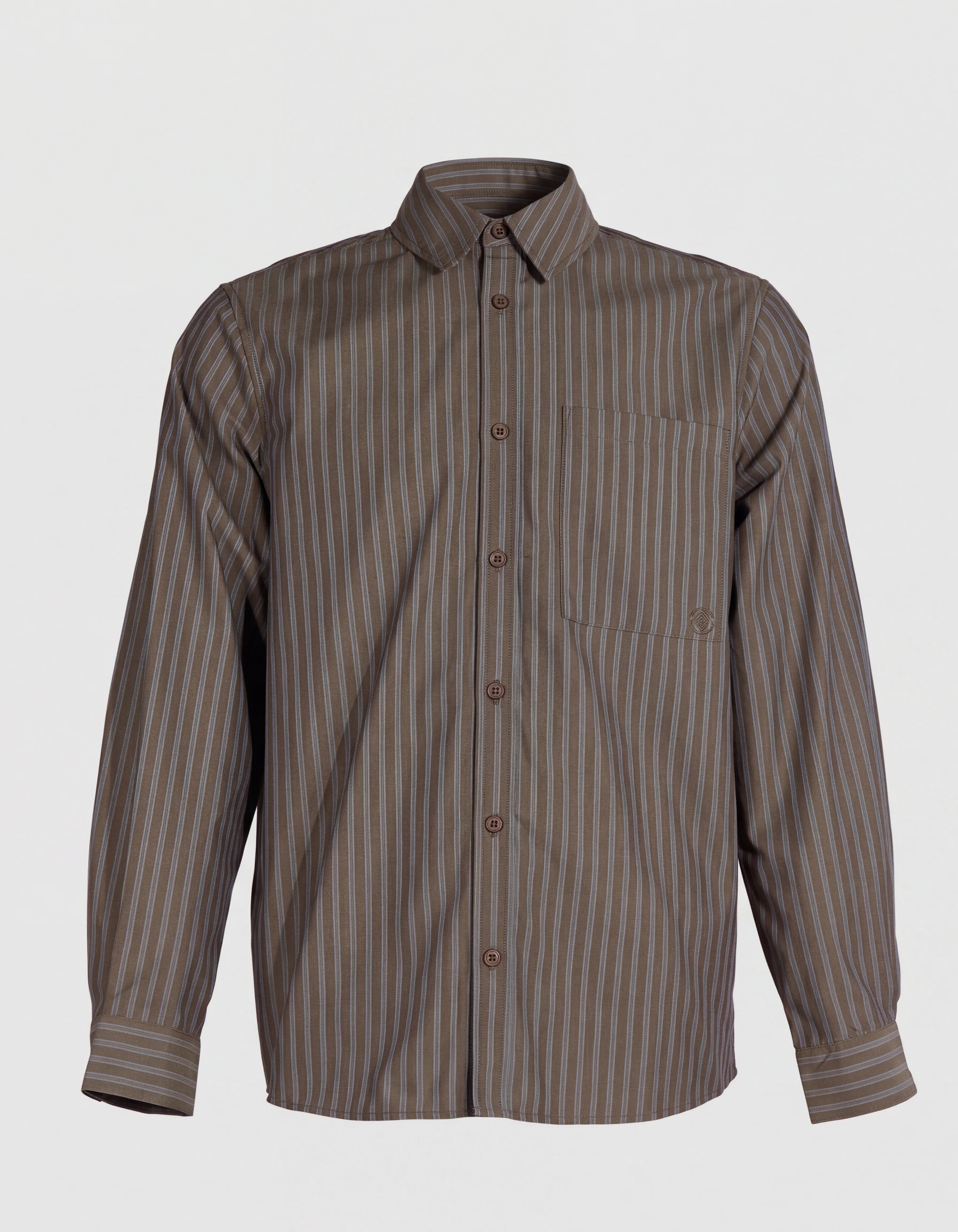 Relaxed Fit Gestreept Overhemd Donkerbruin SHOEBY MEN