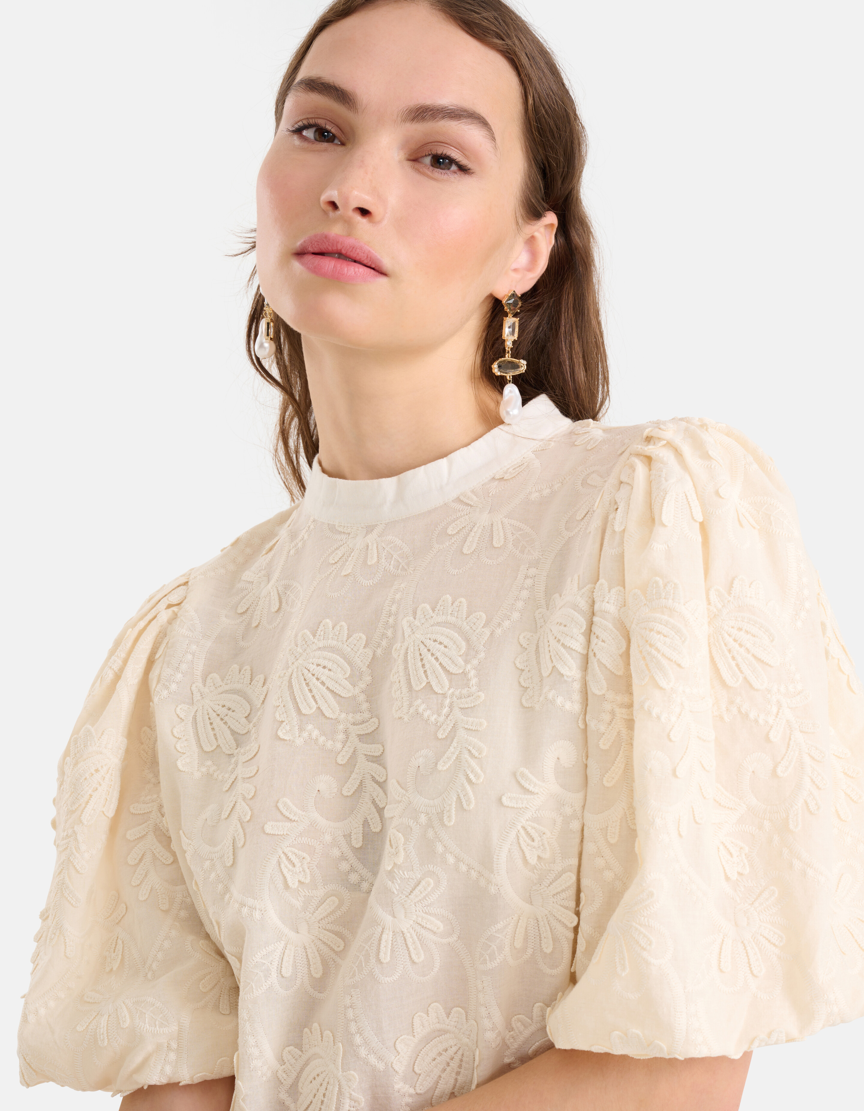 Embroidery Top Gebroken Wit Shoeby