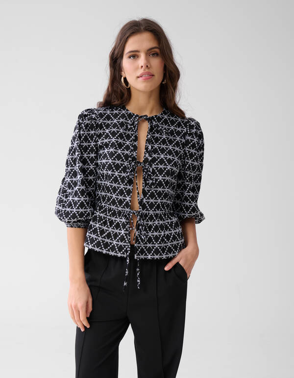Printed Strik Blouse Zwart/Wit SHOEBY WOMEN