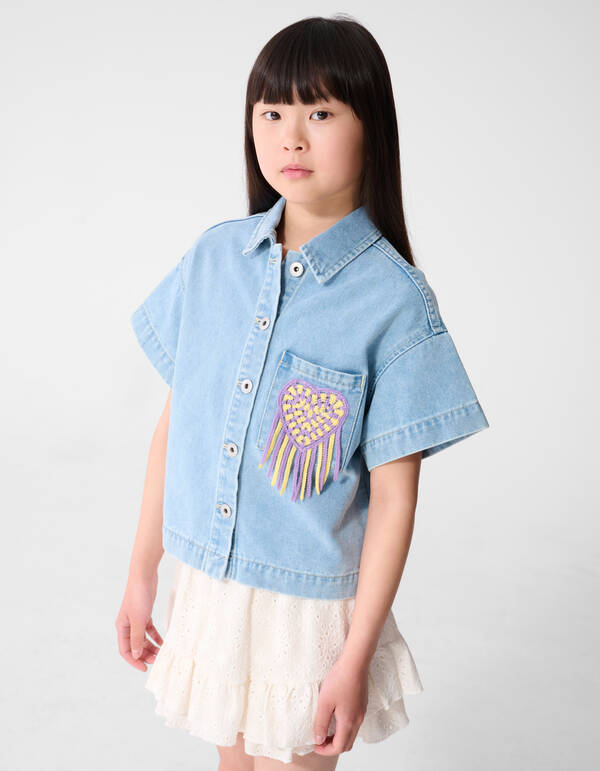 Crochet Denim Blouse Lichtblauw SHOEBY GIRLS