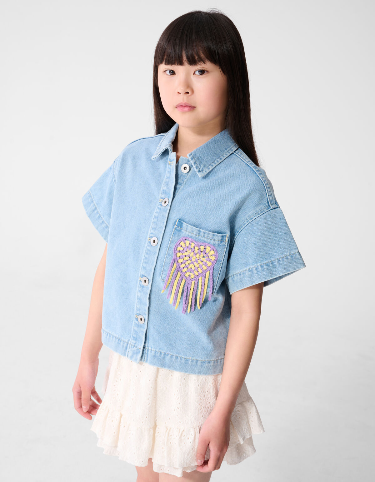 Crochet Denim Blouse Lichtblauw SHOEBY GIRLS
