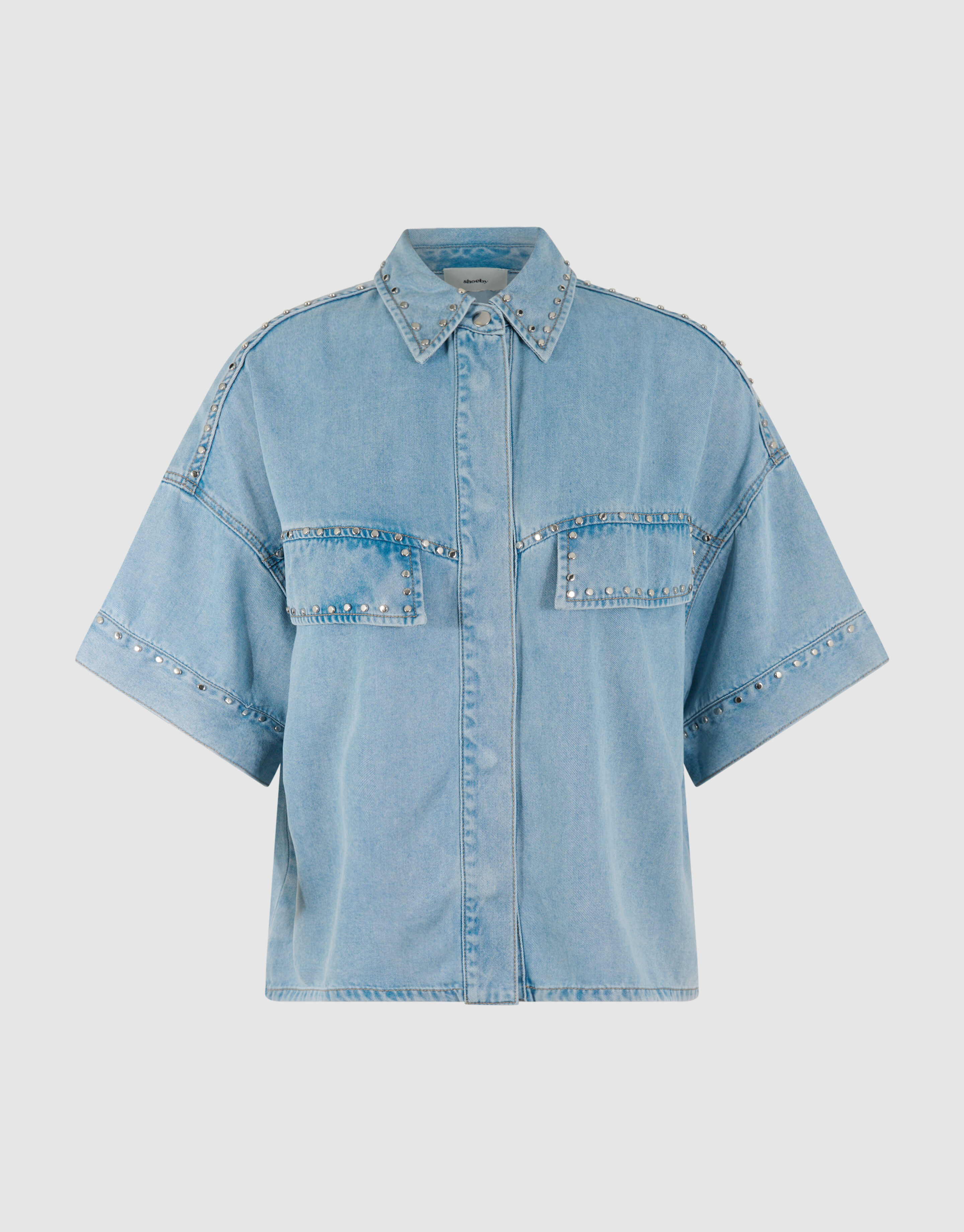 Oversized Studs Denim Blouse Bleached SHOEBY WOMEN