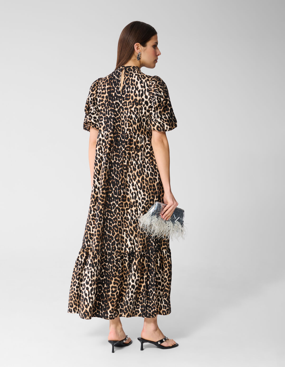 Ruffle Leopard Maxi Jurk Bruin SHOEBY WOMEN