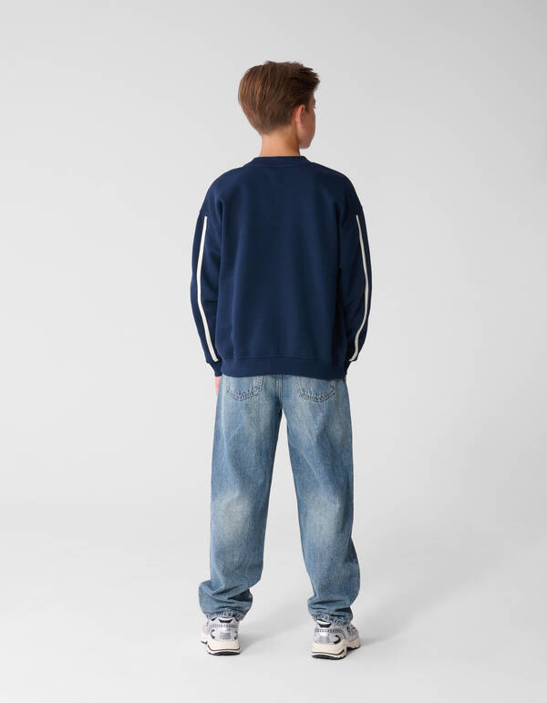 Striped Embroidery Sweater Donkerblauw SHOEBY BOYS