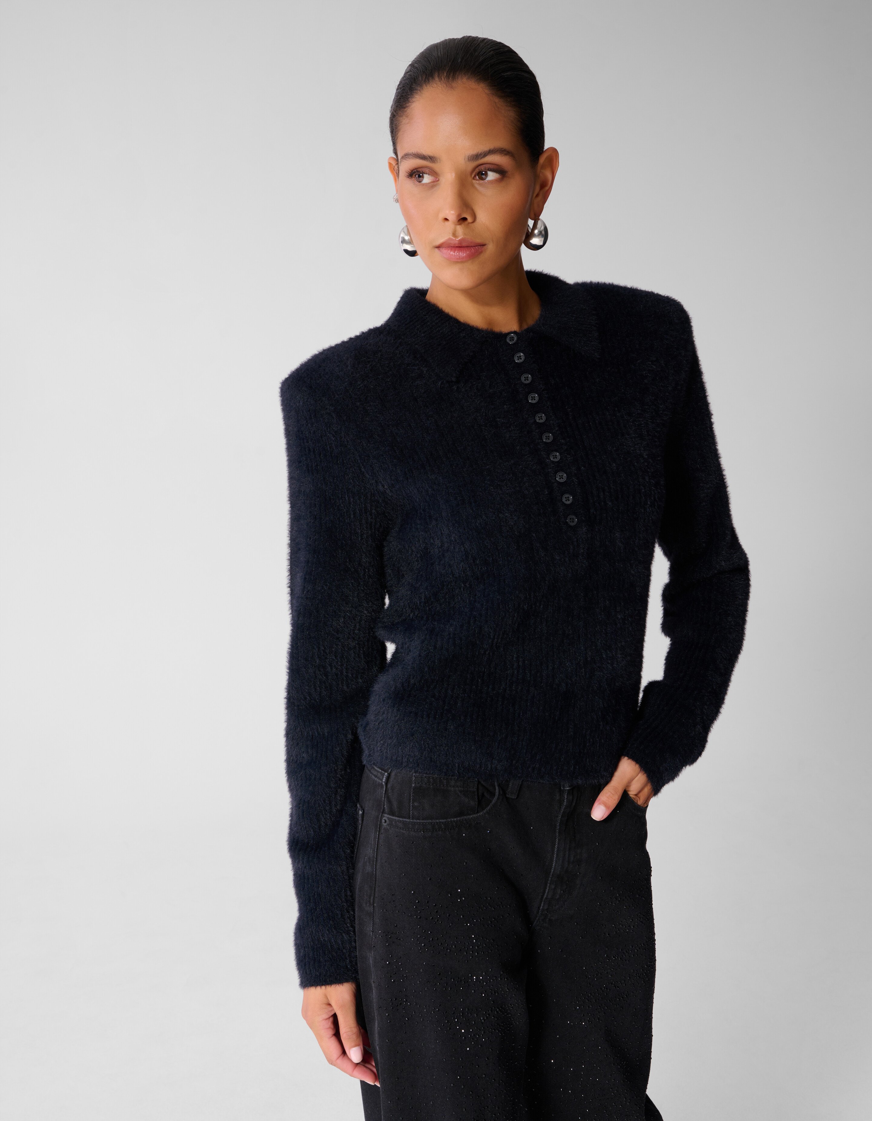 Hairy Gebreide Polo Zwart SHOEBY WOMEN