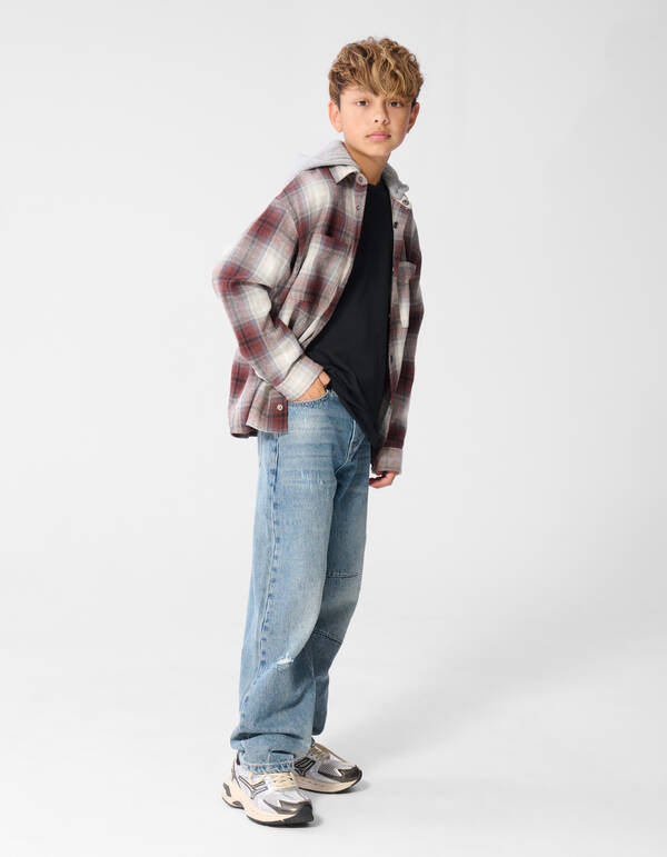 Relaxed Hooded Check Overhemd Bruin SHOEBY BOYS