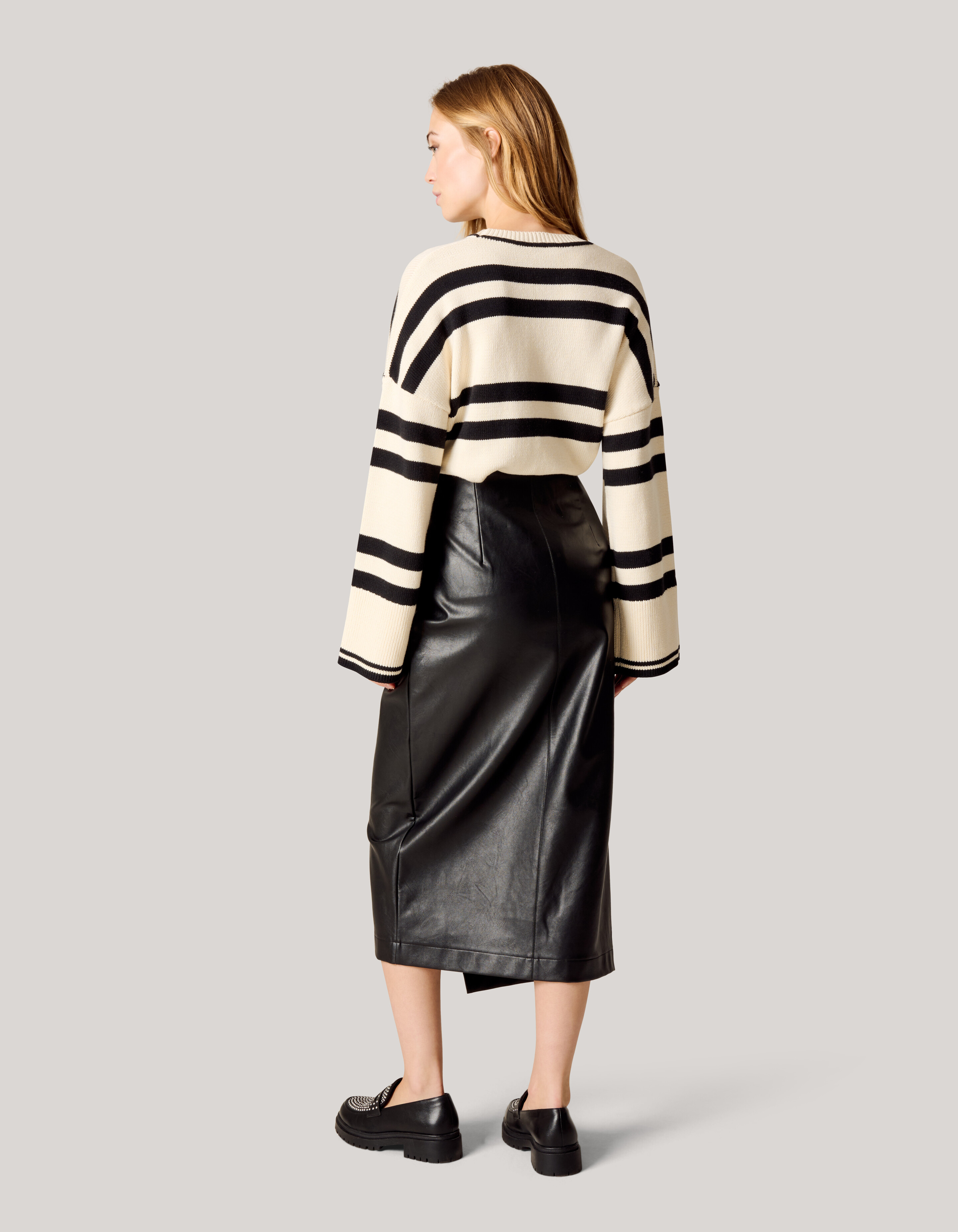 Vegan Leren Midi Rok Zwart SHOEBY WOMEN
