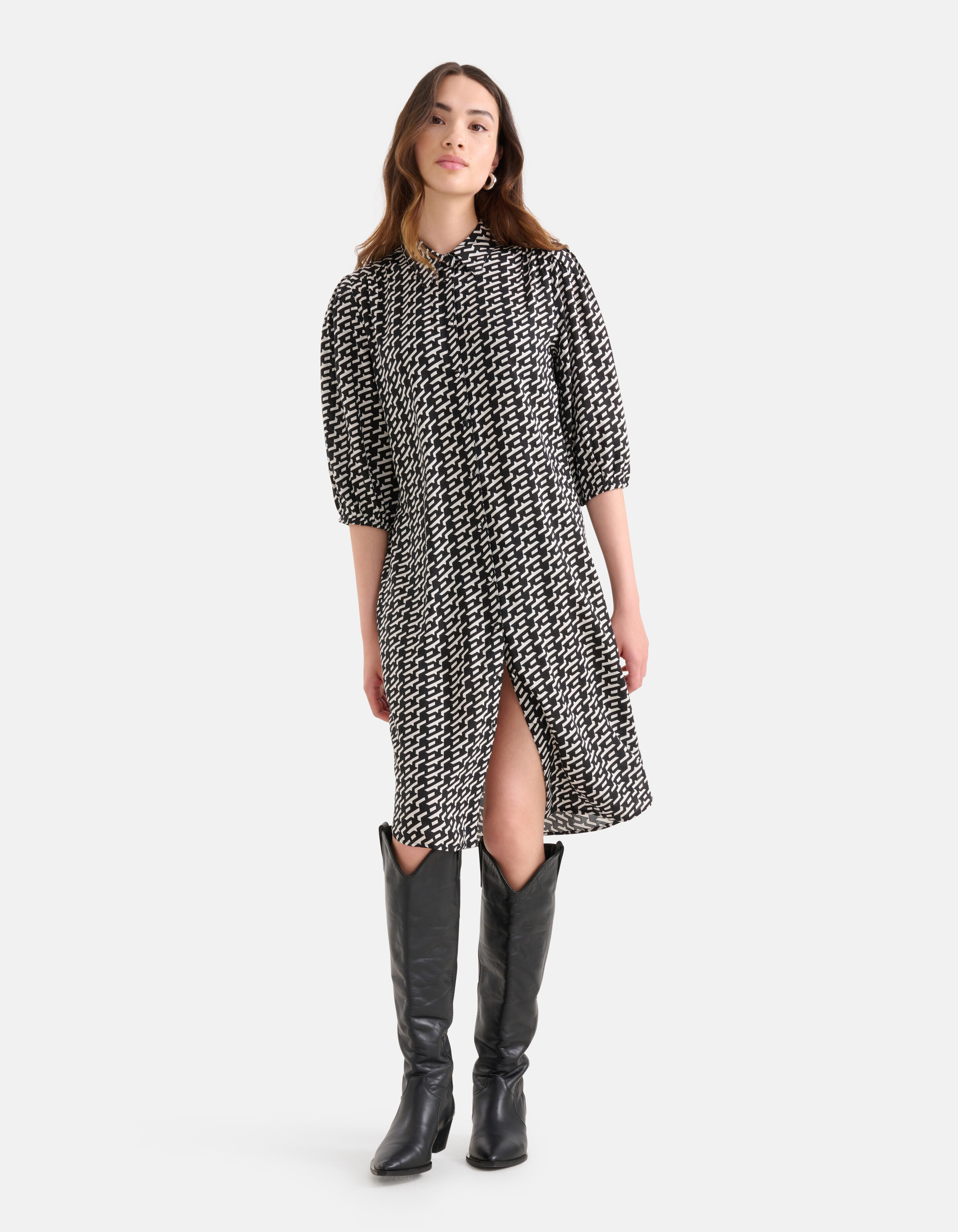 Grafische Midi Jurk Zwart SHOEBY WOMEN