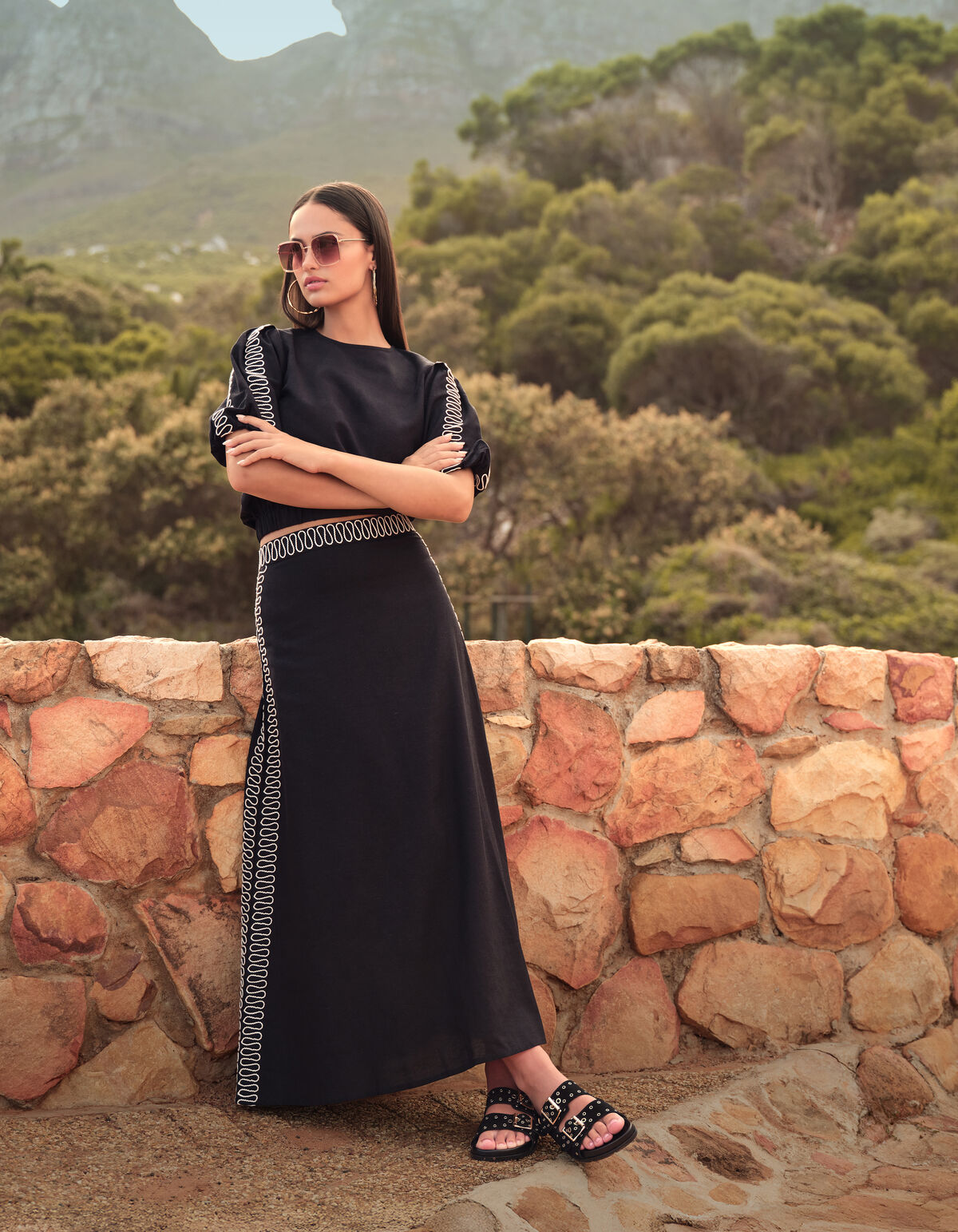 Embroidery Maxi Rok Zwart SHOEBY WOMEN