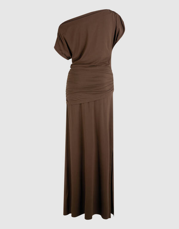 Drape Maxi Jurk Bruin By Fred SHOEBY WOMEN