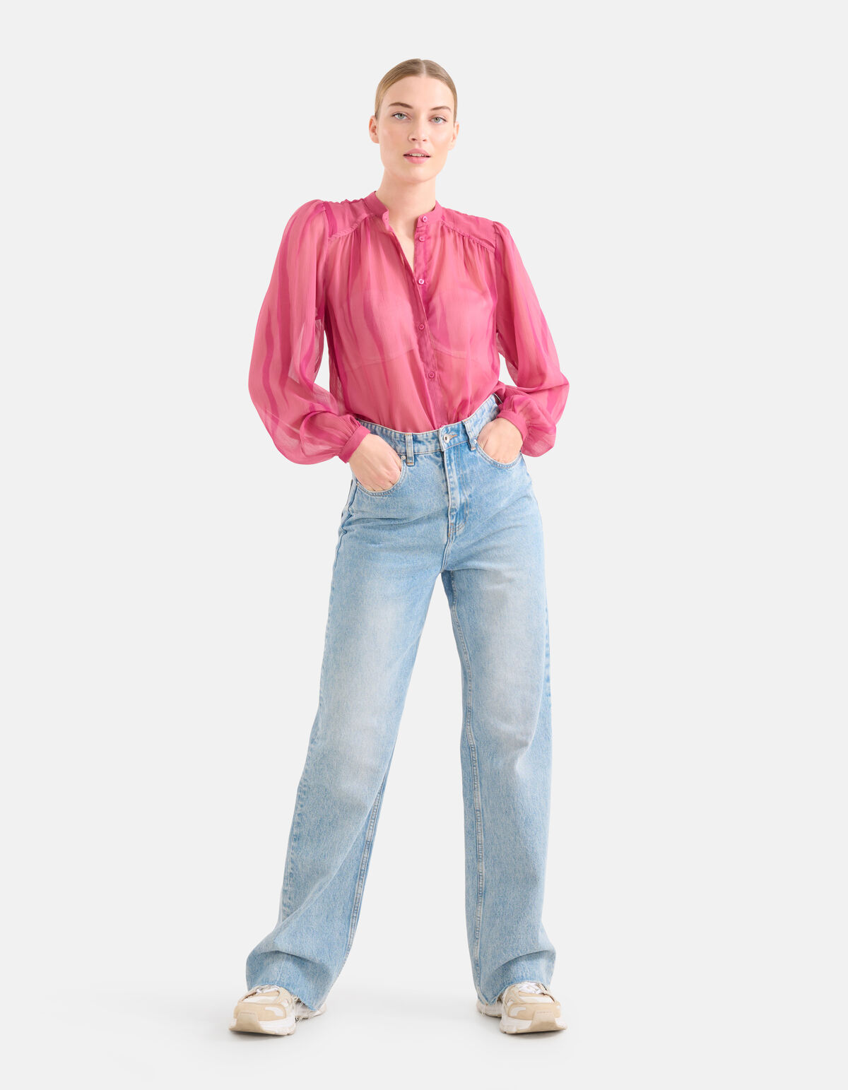 Two Tone Print Blouse Roze SHOEBY WOMEN