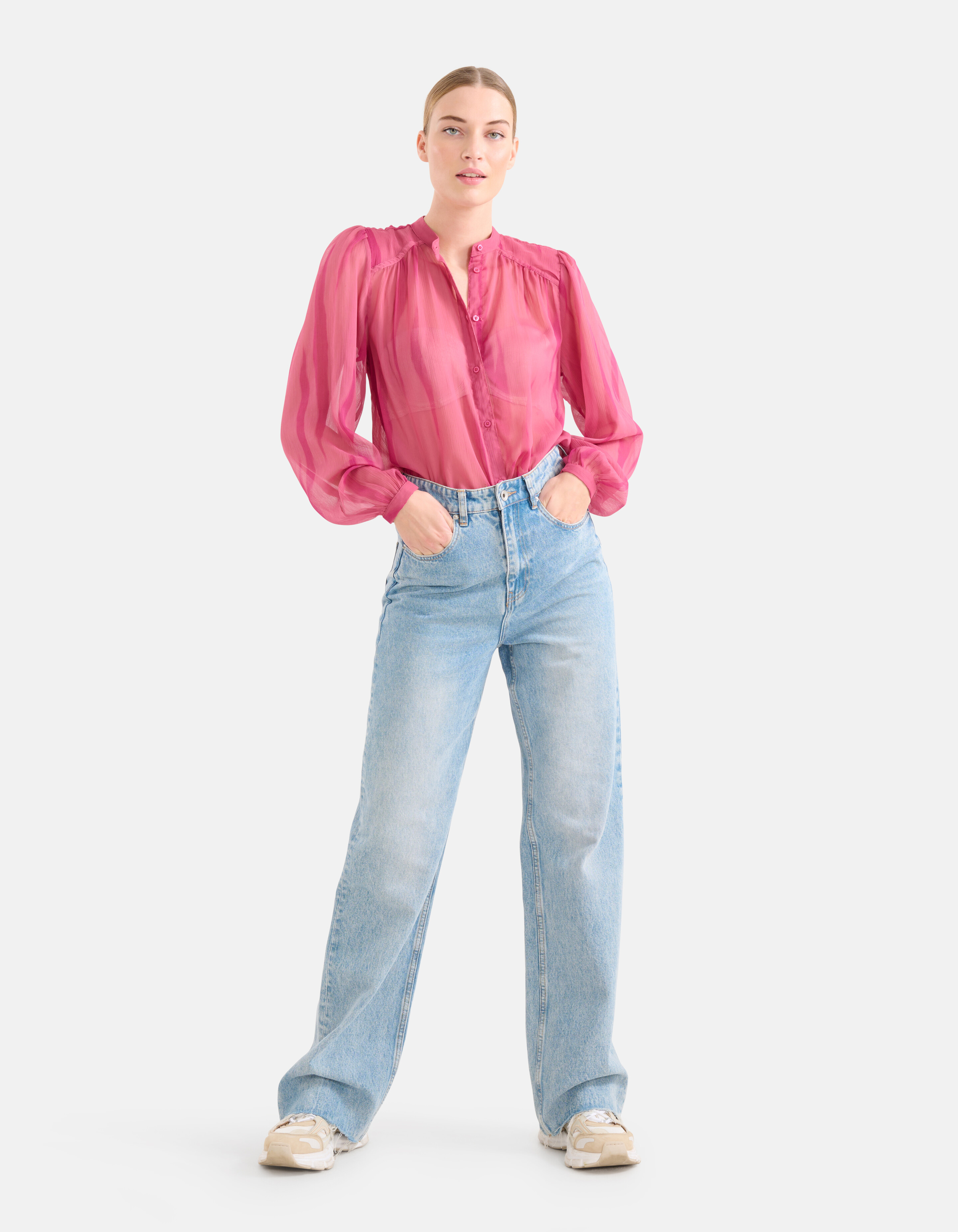 Two Tone Print Blouse Roze SHOEBY WOMEN