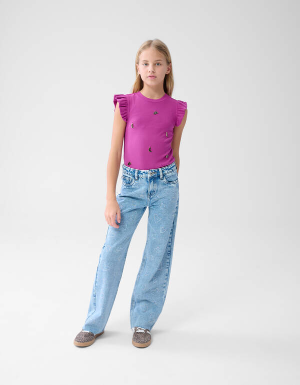 Strass Star/Heart Straight Fit Jeans Blauw SHOEBY GIRLS