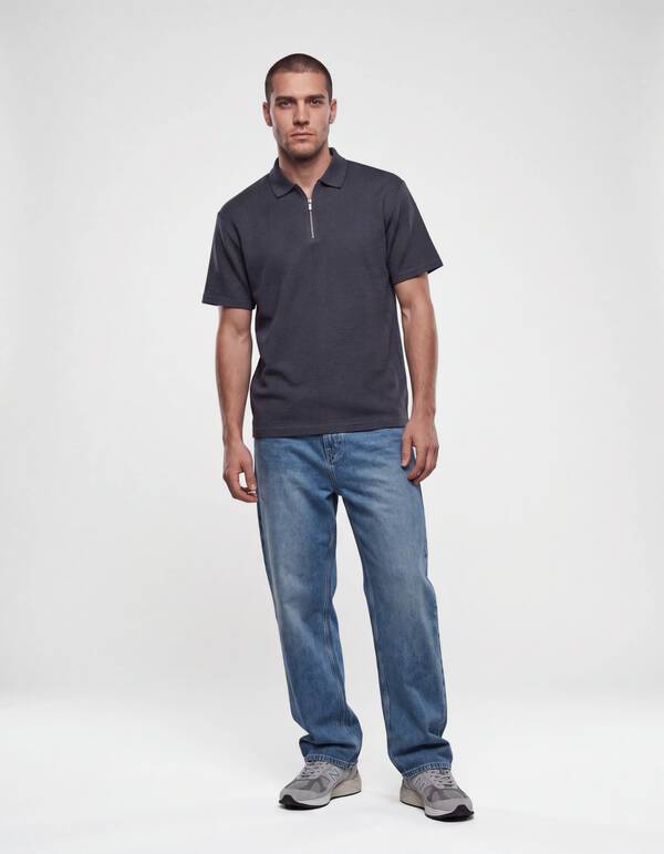 Structuur Zipper Polo Donkerblauw SHOEBY MEN